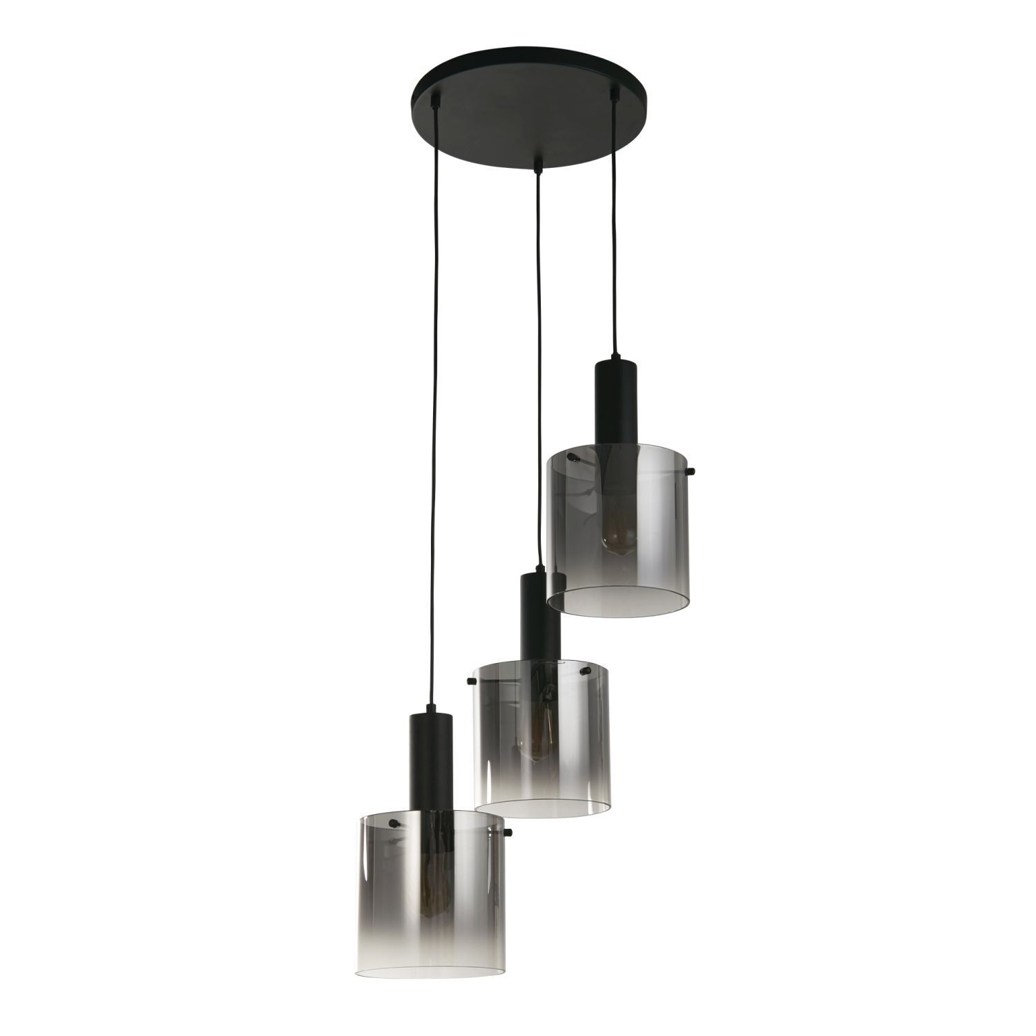 Hängeleuchte Rauchglas 3-flammig Schwarz Grau E27 Ø 42 cm