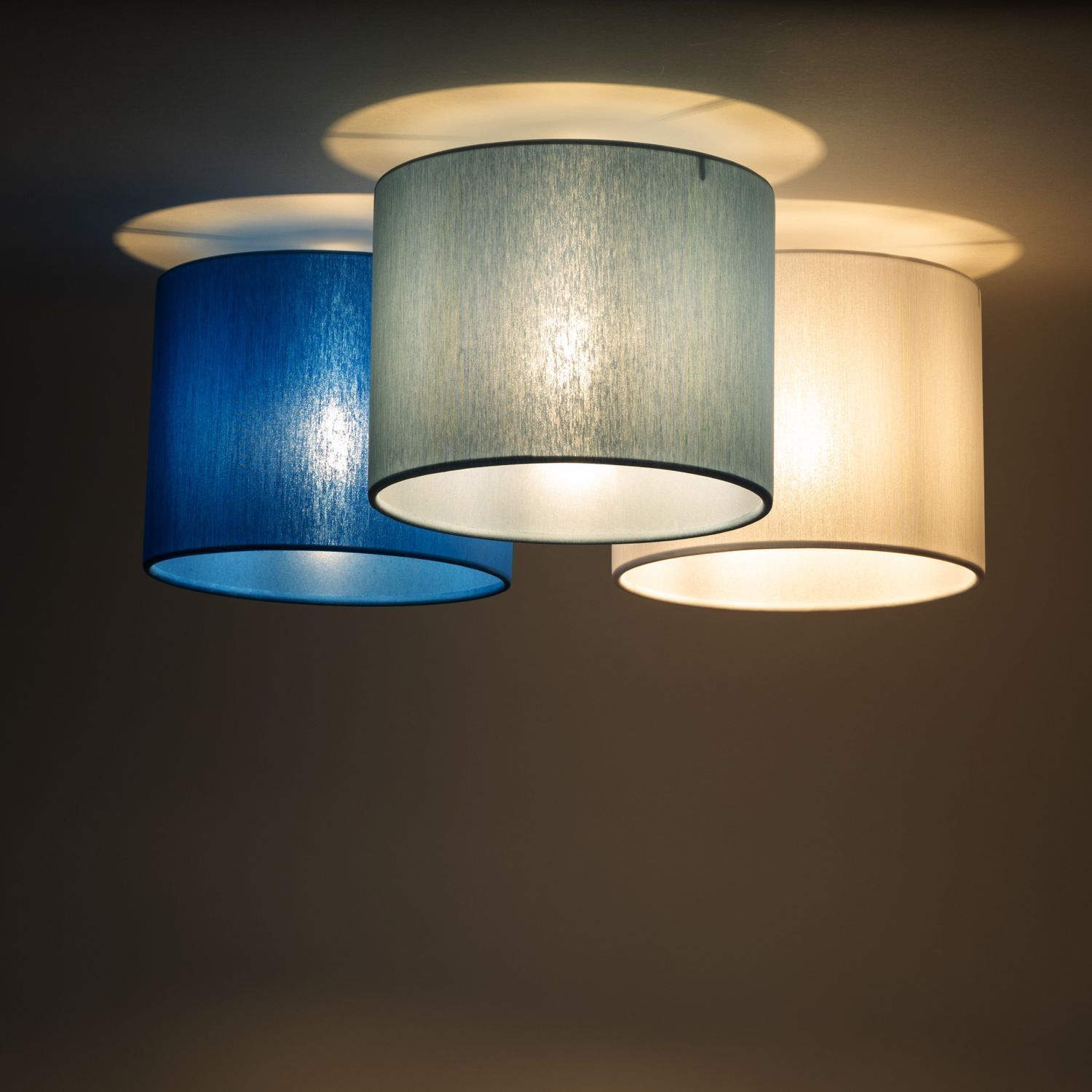 Kinderzimmerlampe Blau Weiß 3-flammig Stoff E27 Decke Lampe, Deckenleuchte