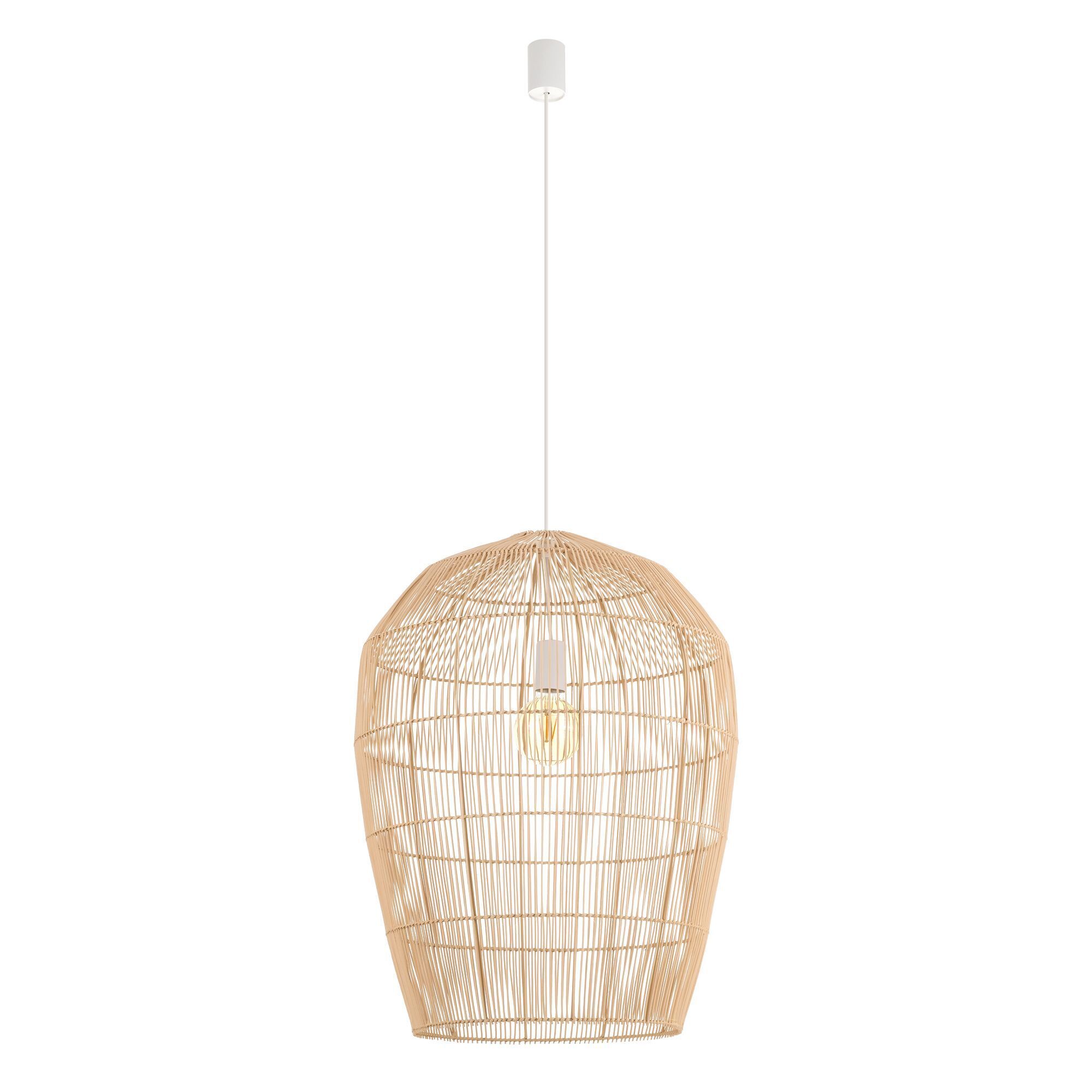 Pendelleuchte E27 Bambus Naturholz Ø53,5 cm verstellbar Hängeleuchte, Rattan, Lampschirm, Beige, Indirektes Licht