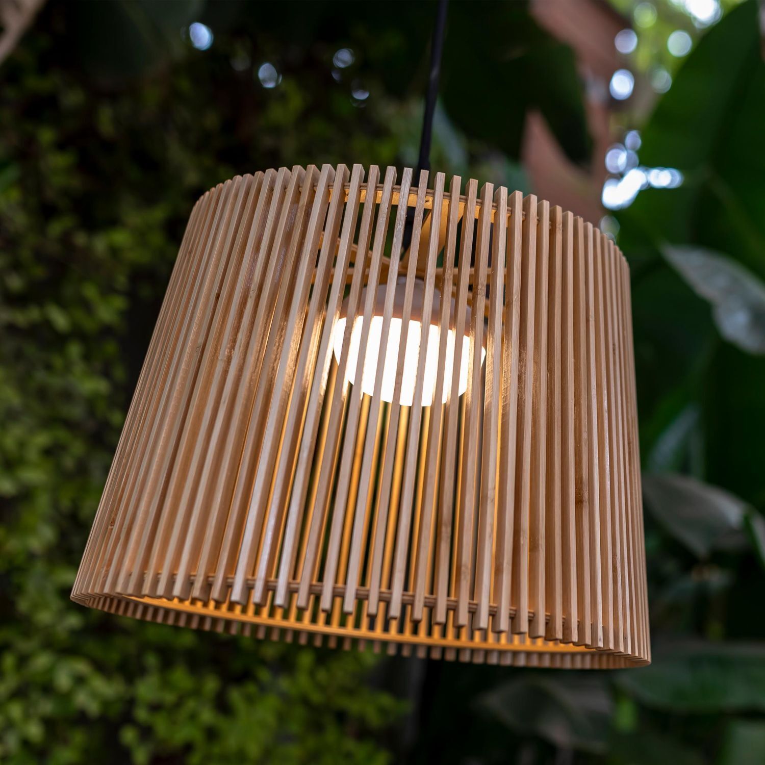 Pendelleuchte außen LED Akku Holz Ø 39 cm IP54 2700 K dimmbar