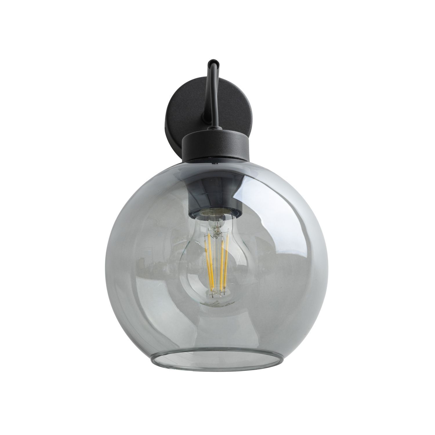 Wandleuchte Rauchglas Metall H: 28 cm E27 Schwarz Graphit