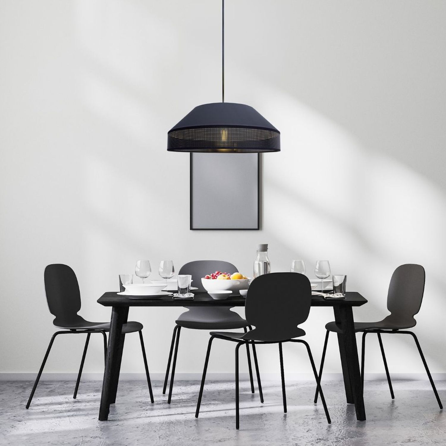 Esstisch, Esstisch, Stühle, Hängelampe, Grau