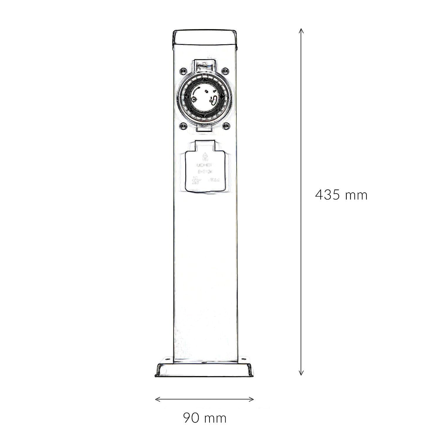 universeller-fernbedienung, fußbodenstehend, elektrische steckdose, bedienfeld, abmessungen-435mm