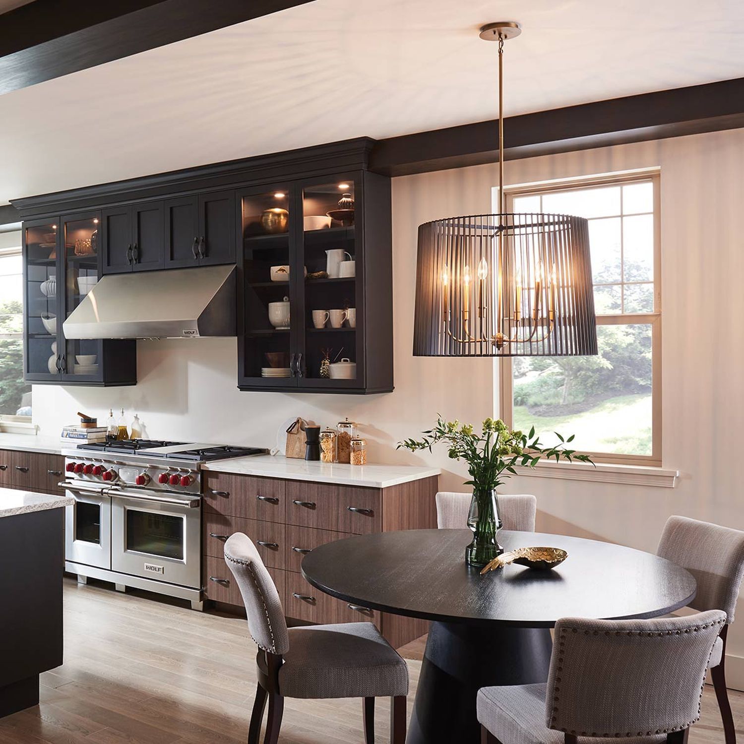 Pendelleuchte Metall D: 66 cm H: max. 155 cm rund 6x E14 Drinnen, Innenarchitektur, Esszimmer, Esstisch, Küche