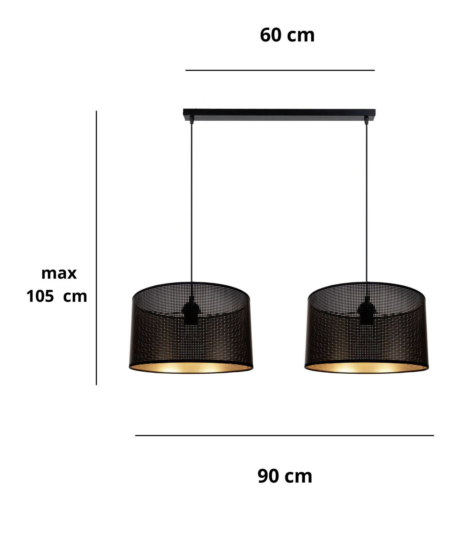 Große Pendelleuchte Metall Schwarz Gold E27 L:90 cm