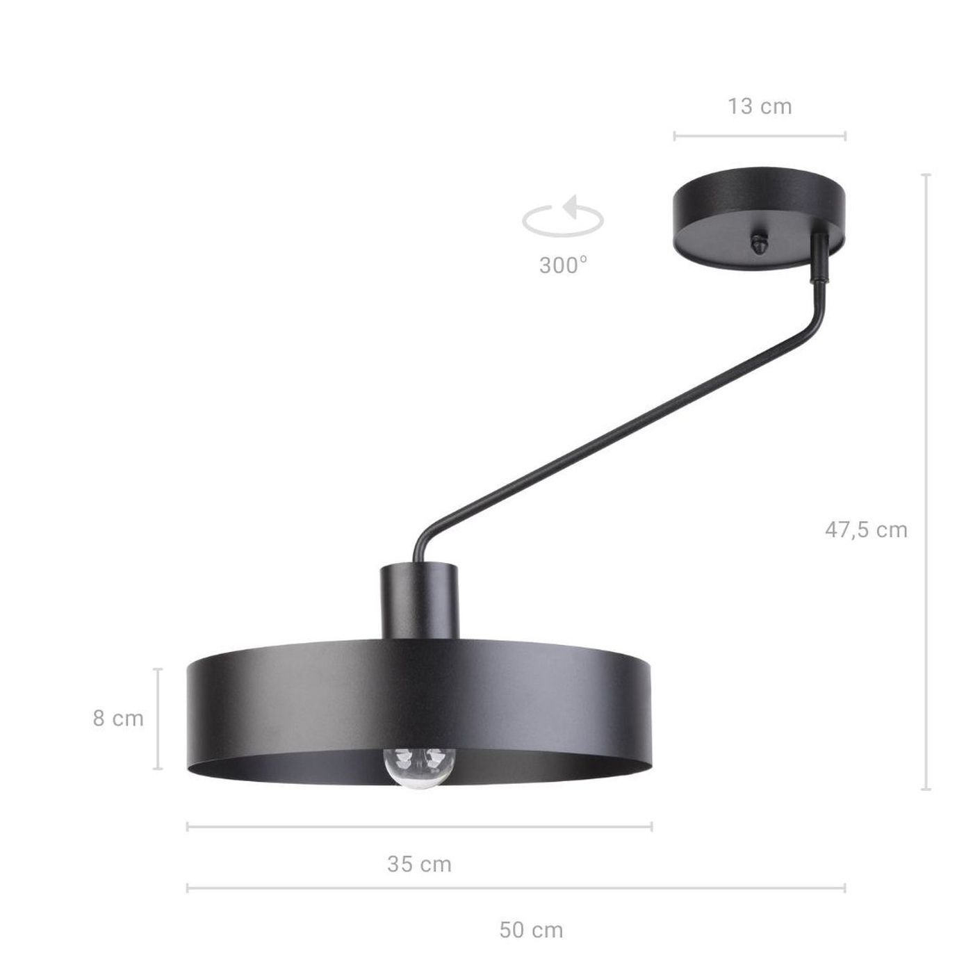 Schwarze Deckenleuchte Metall Schirm Ø8 cm E27 Retro