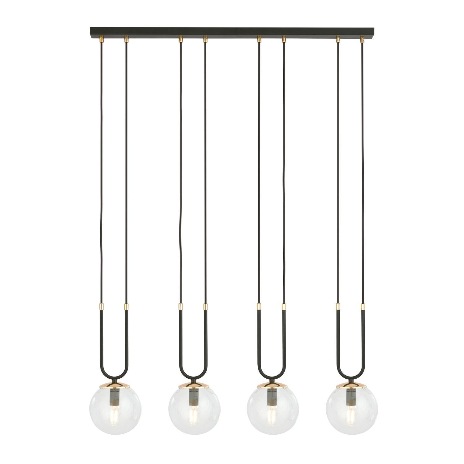Hängeleuchte 4-flammig E14 Glas Metall B: 92 cm Schwarz Gold