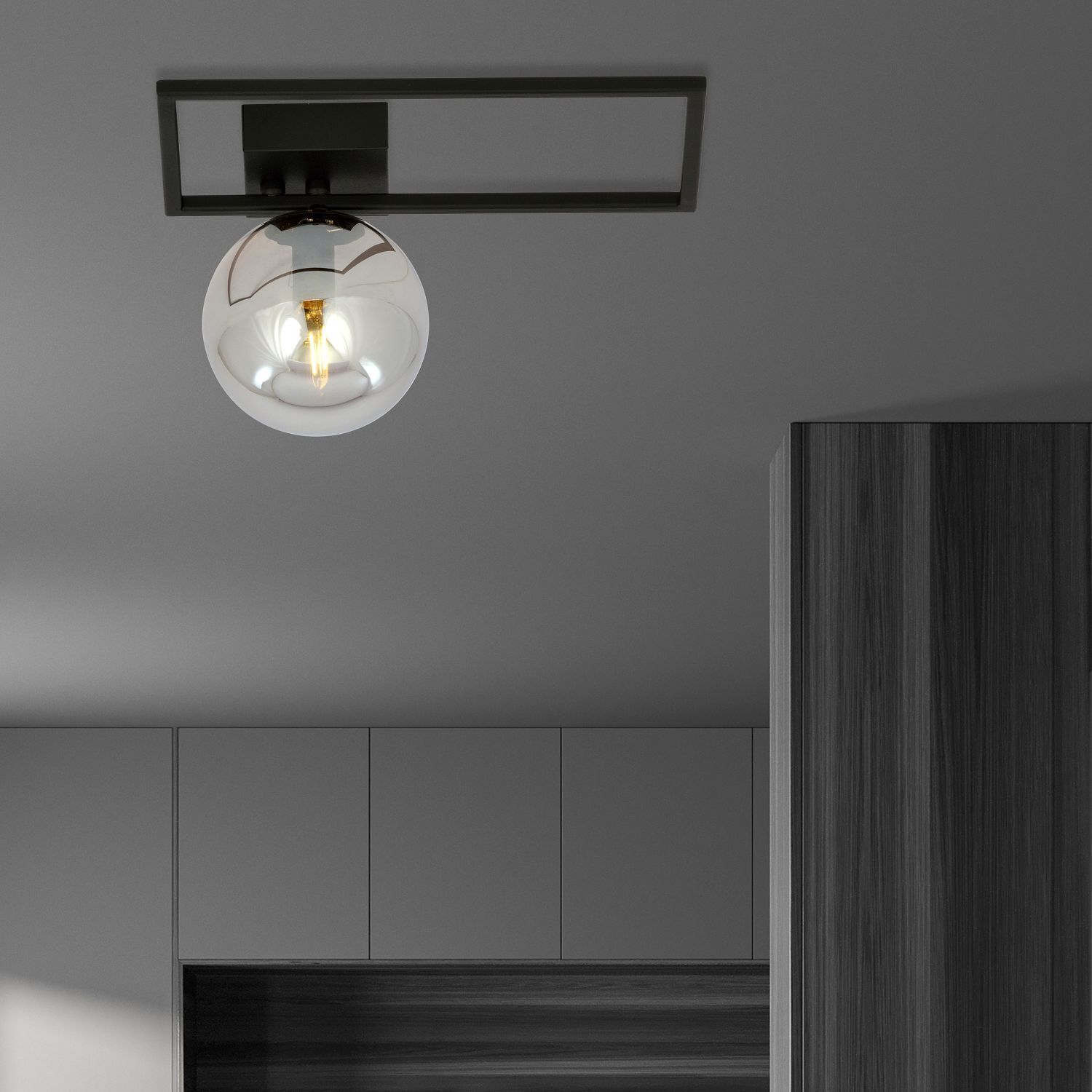 Deckenleuchte Schwarz Grau E14 L: 30 cm Kugelschirm klein