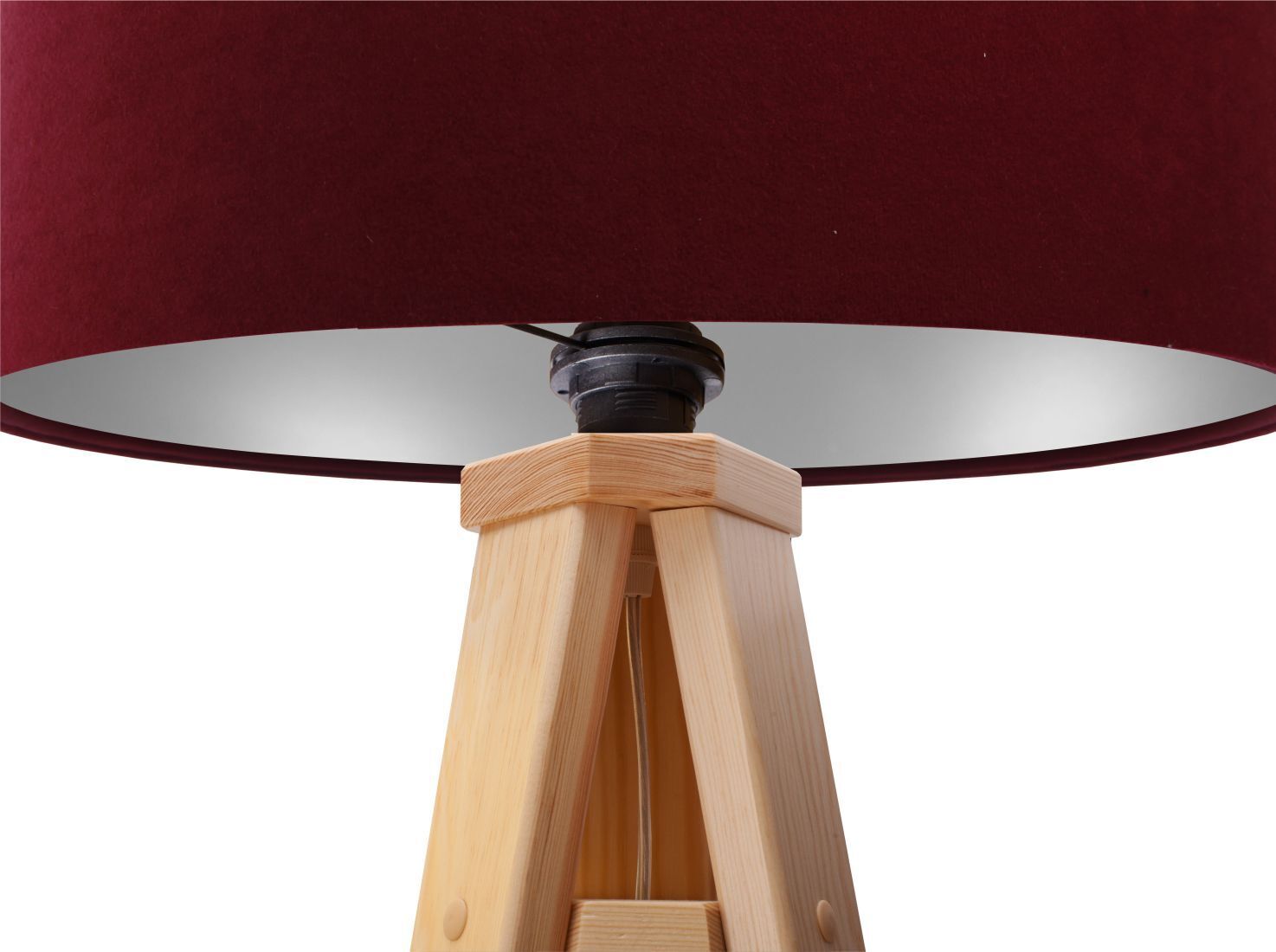 Dreibein Stehlampe Holz 140cm Bordeaux Retro Wohnzimmer Lampe, Lampenschirm, Tischlampe