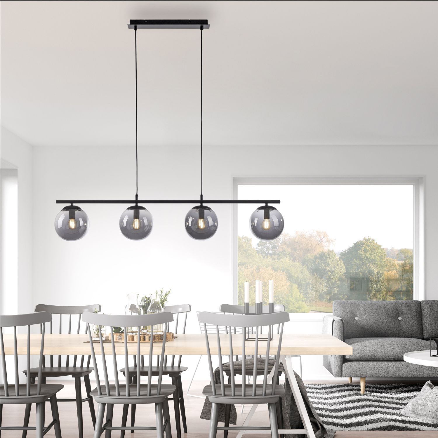 Längliche Pendelleuchte Rauchglas 100 cm E14 wohnlich