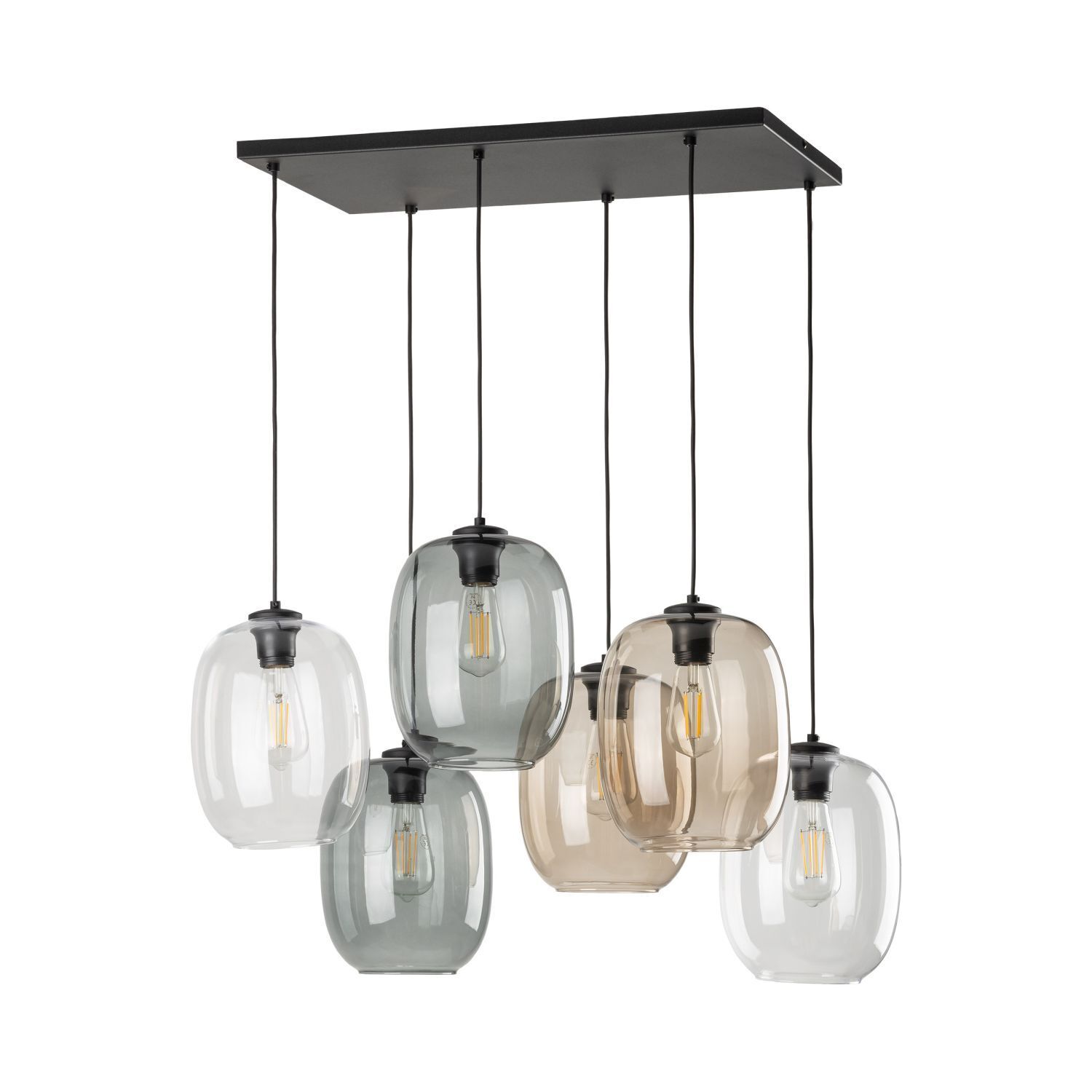 Pendelleuchte Rauchglas Metall L: 70 cm H: max. 1,3 m 6x E27 Leuchter, Lampe, Leuchte