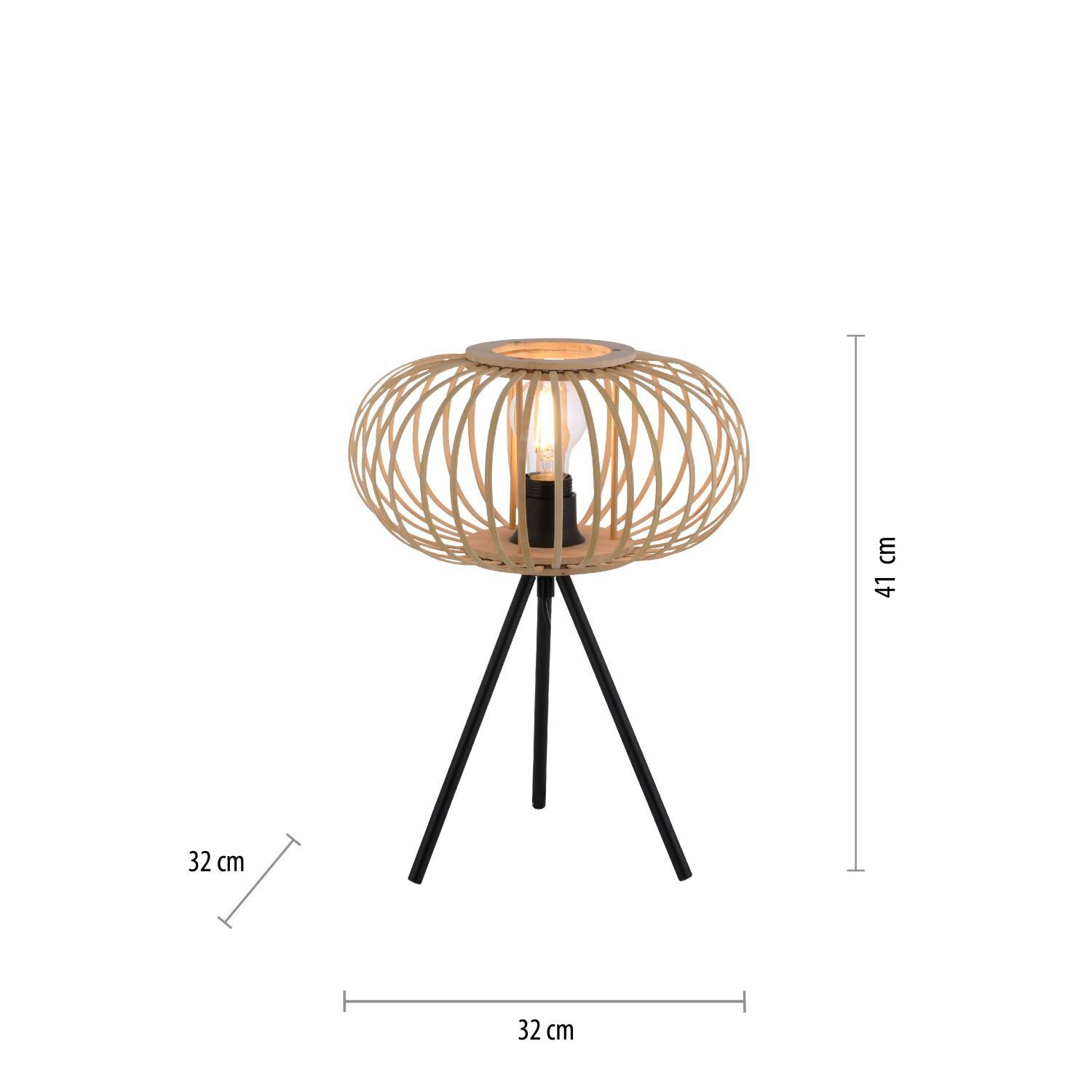 Tripod Tischleuchte Skandinavisch Holzschirm E27 41 cm Lampe