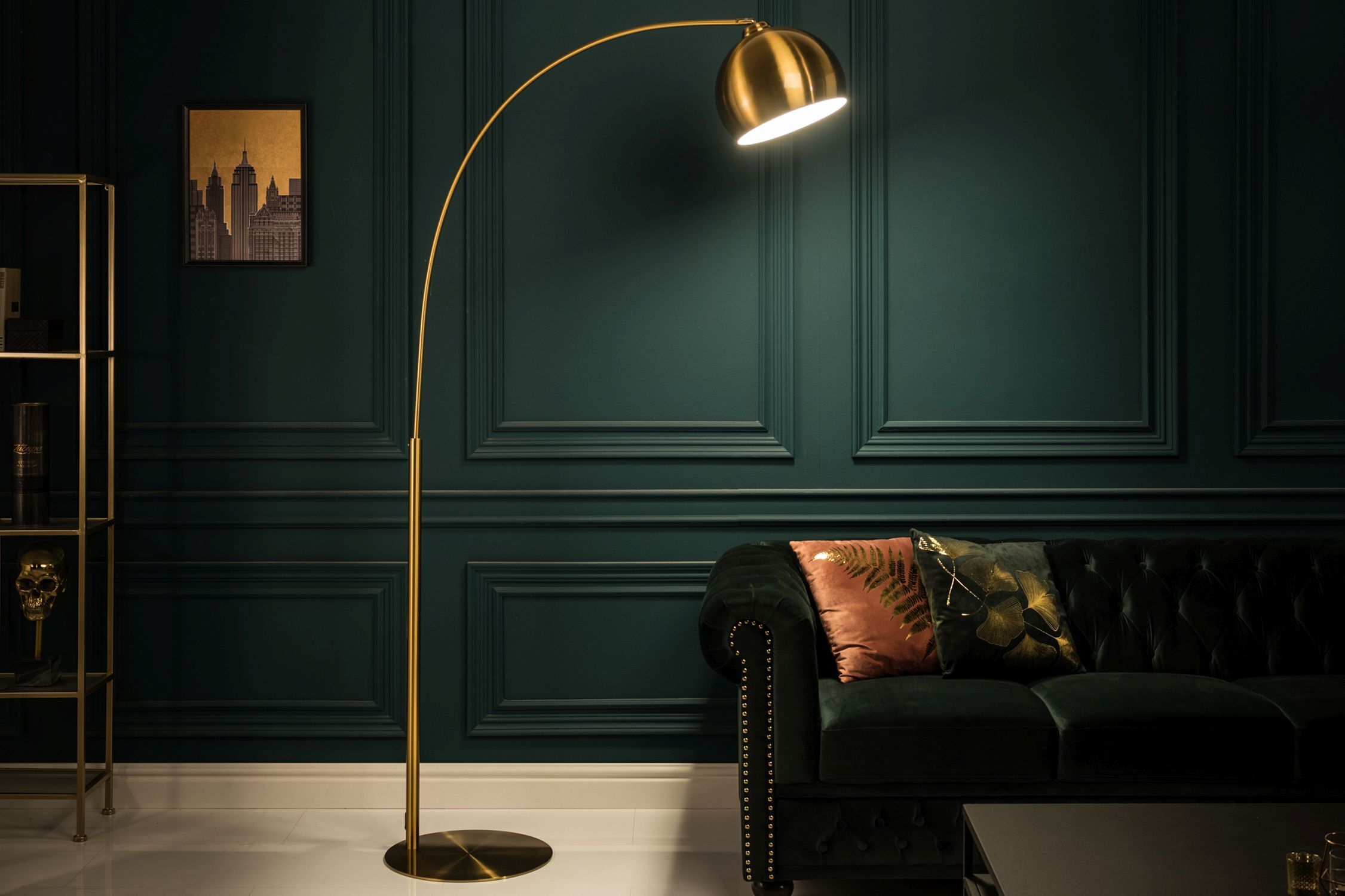 XXL Bogenlampe Metall 205 cm E27 Retro elegant in Gold