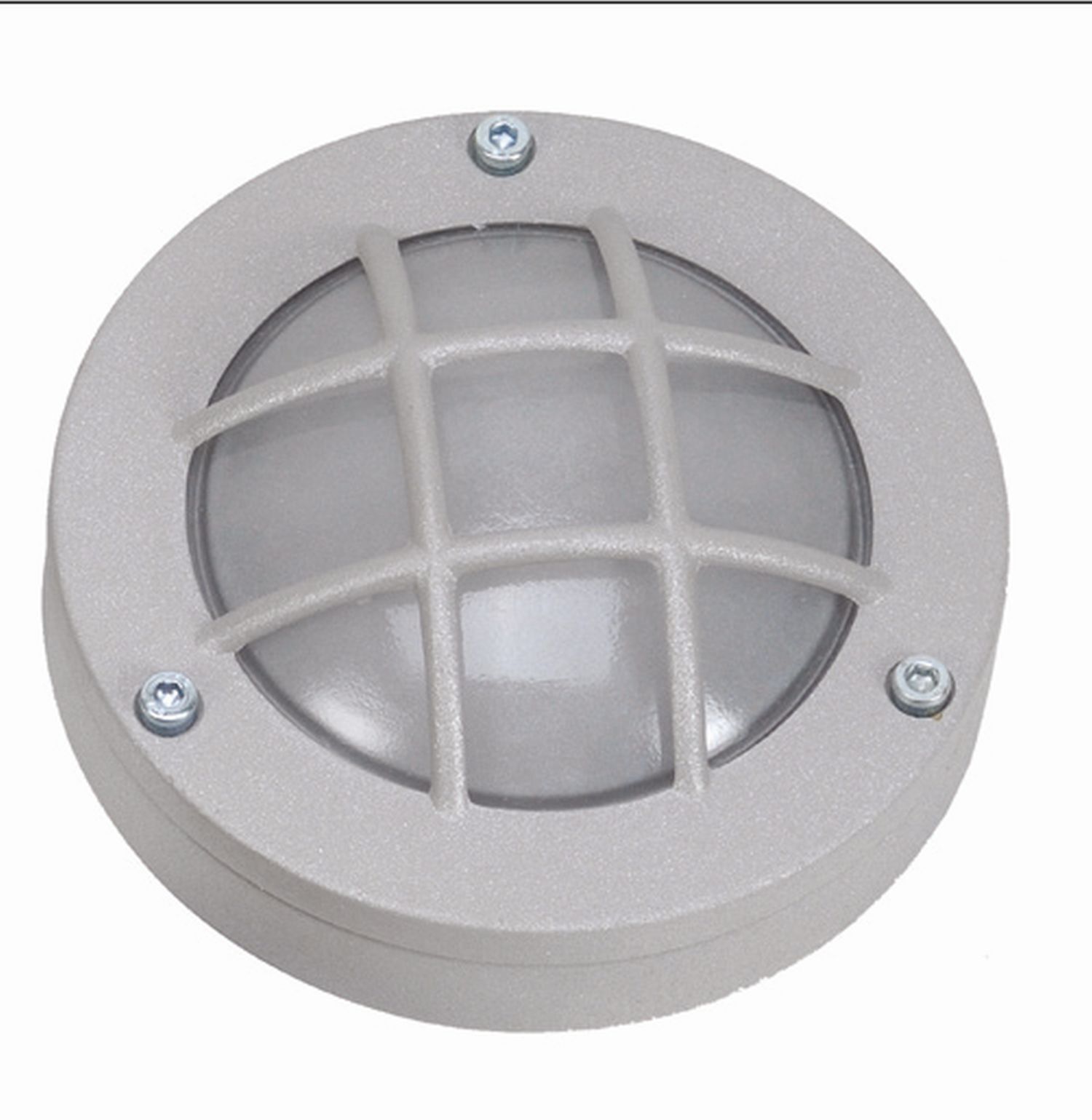 Kellerlampe rund Ø 14 cm Messing Glas in Grau G9 IP64