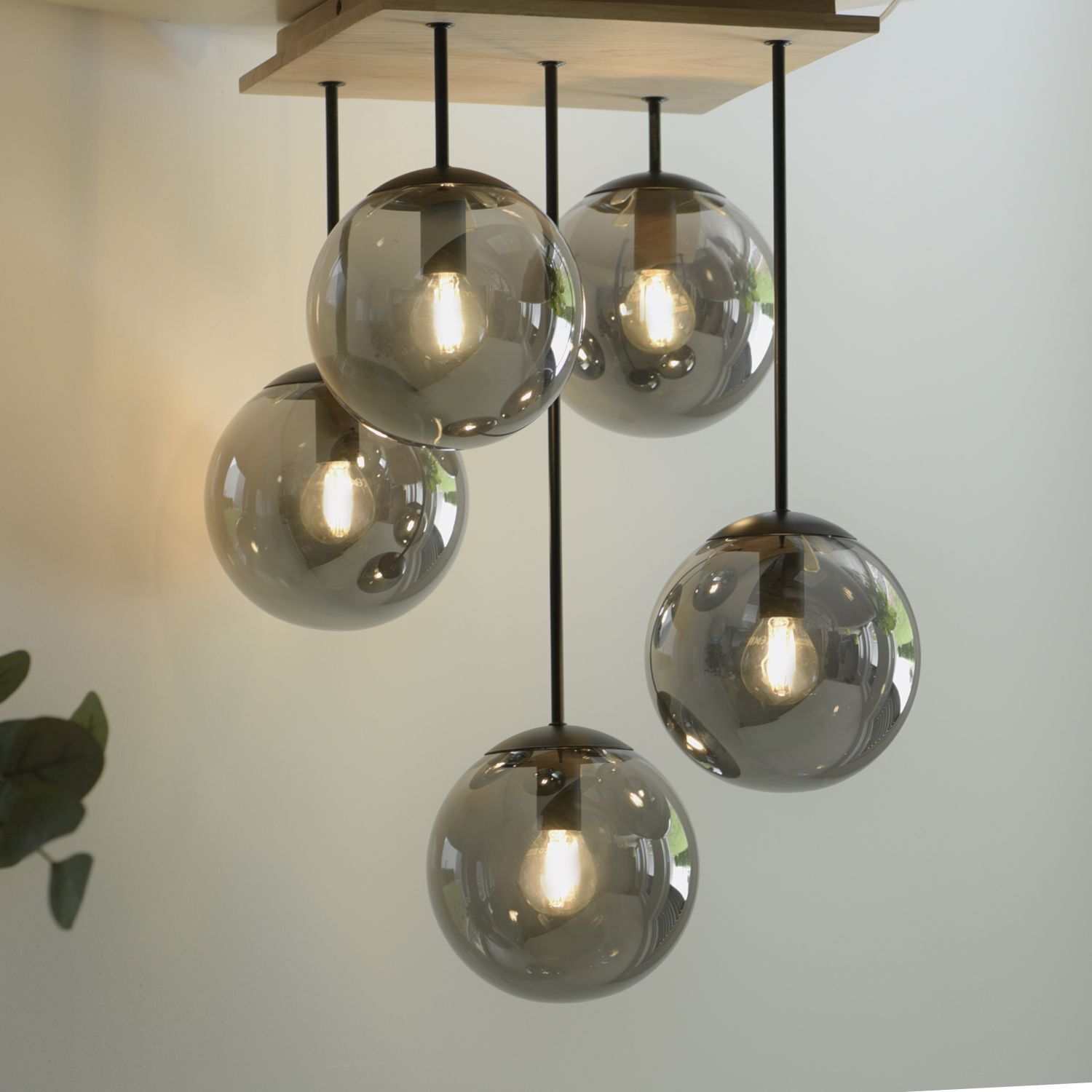 Stylische Deckenlampe Glas Holz E14 B:37 cm blendarm Leuchter, Lampe