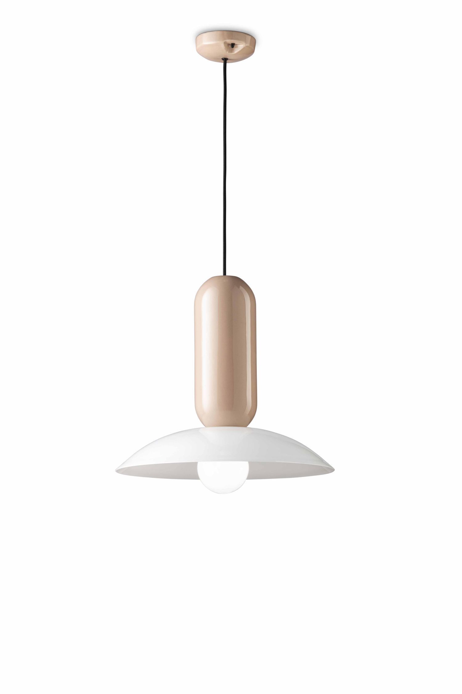 Pendelleuchte Keramik D: 40 cm Creme Sandgrau E27 rund