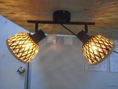 Deckenspot 2-flammig E14 Schwarz Natur Bambus Holz Metall