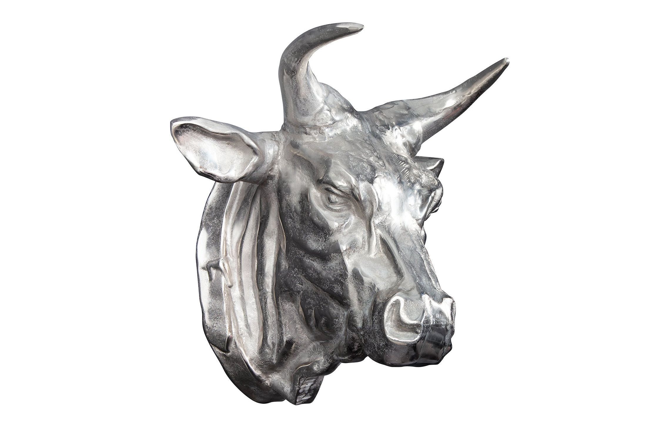 Wanddeko Stierkopf Metall in Silber B: 65 cm Jagdtrophäe Tier, Stier, Säugetier, Kunst