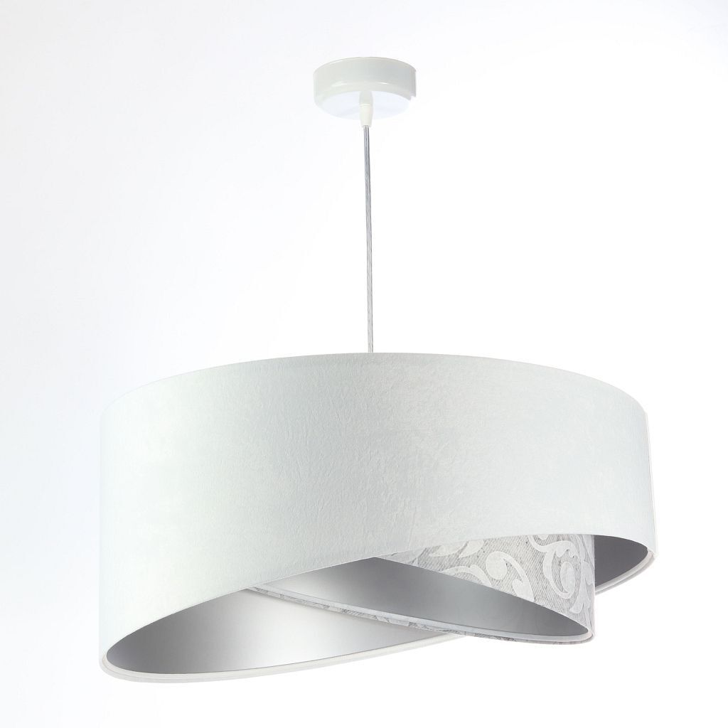 Hängeleuchte Weiß Grau Silber E27 rund D: 50 cm Stoff Lampe, Deckenleuchte, Deckenventilator, Gerät, Elektrisches Gerät