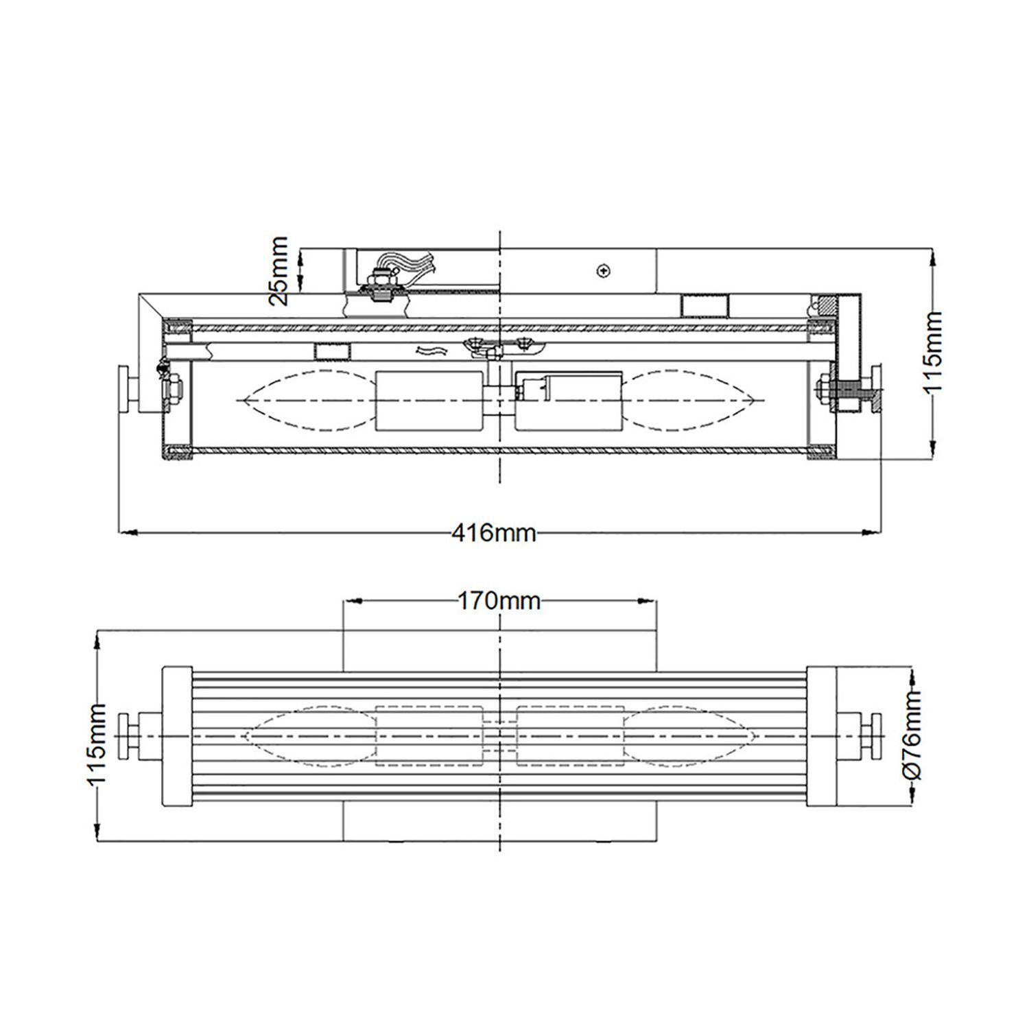 Badlampe Wand Glas Metall E14 IP44 B: 40,7 cm Chrom poliert CAD-Diagramm, Diagramm