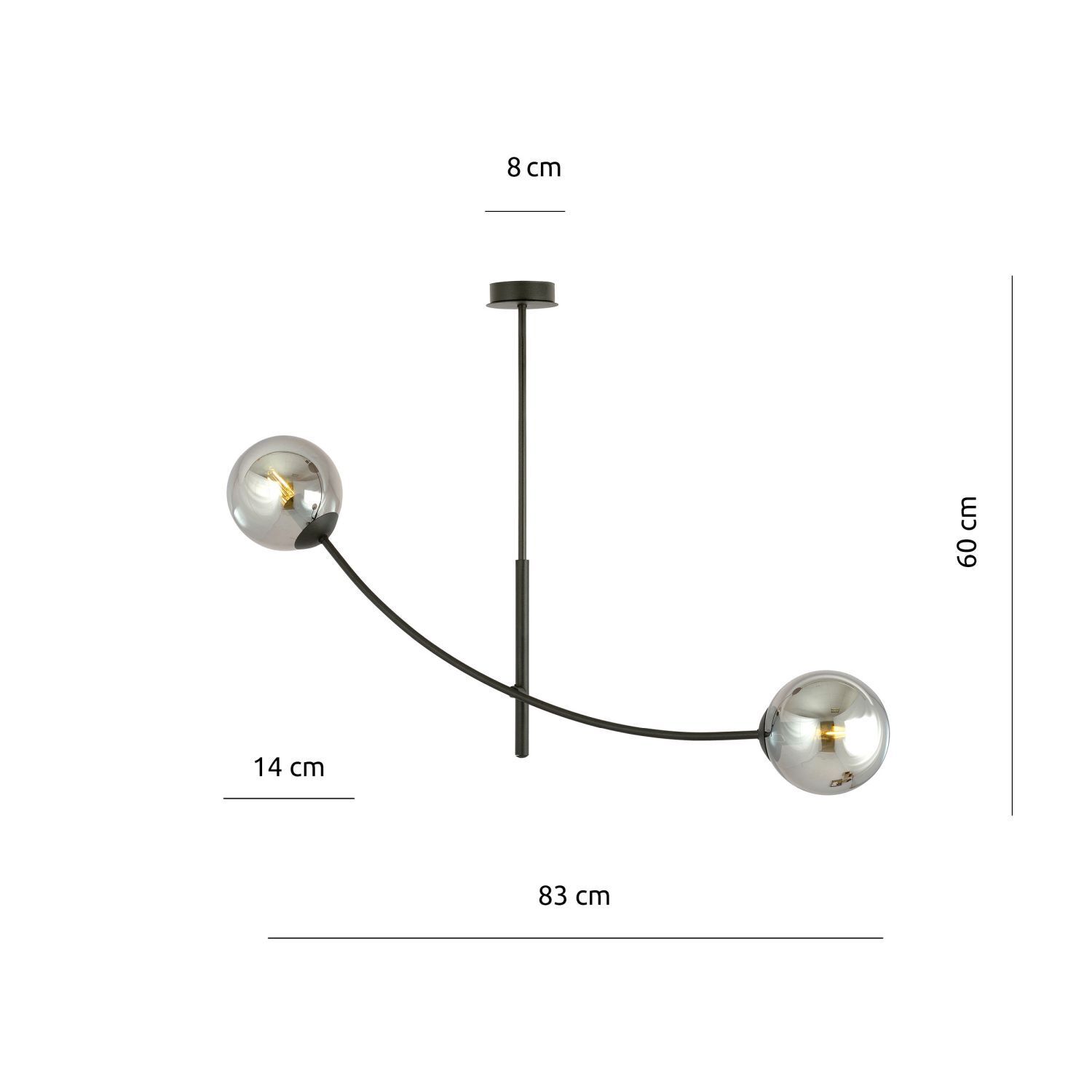 Deckenlampe Rauchglas Metall L: 83 cm schwenkbar E14 2-flammig