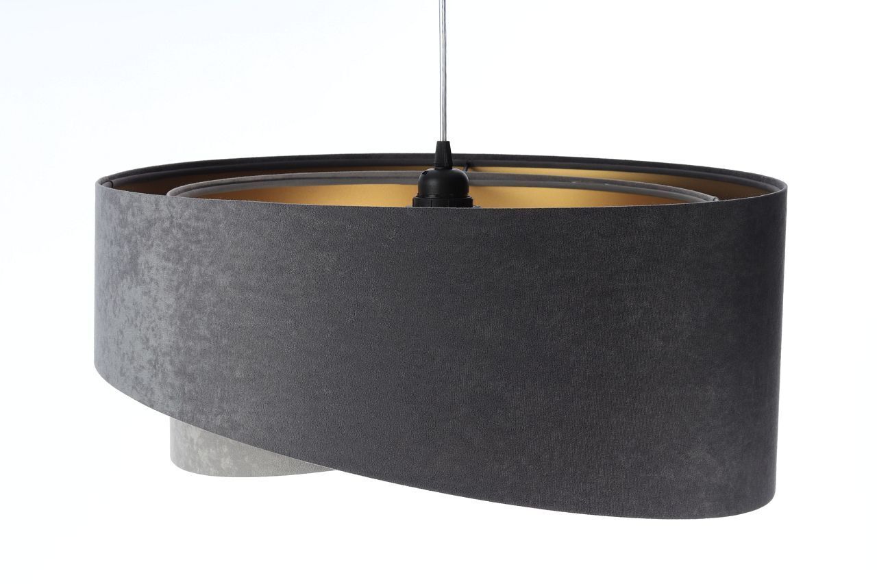 Pendelleuchte rund D: 50 cm Grau Gold E27 Stoffschirm