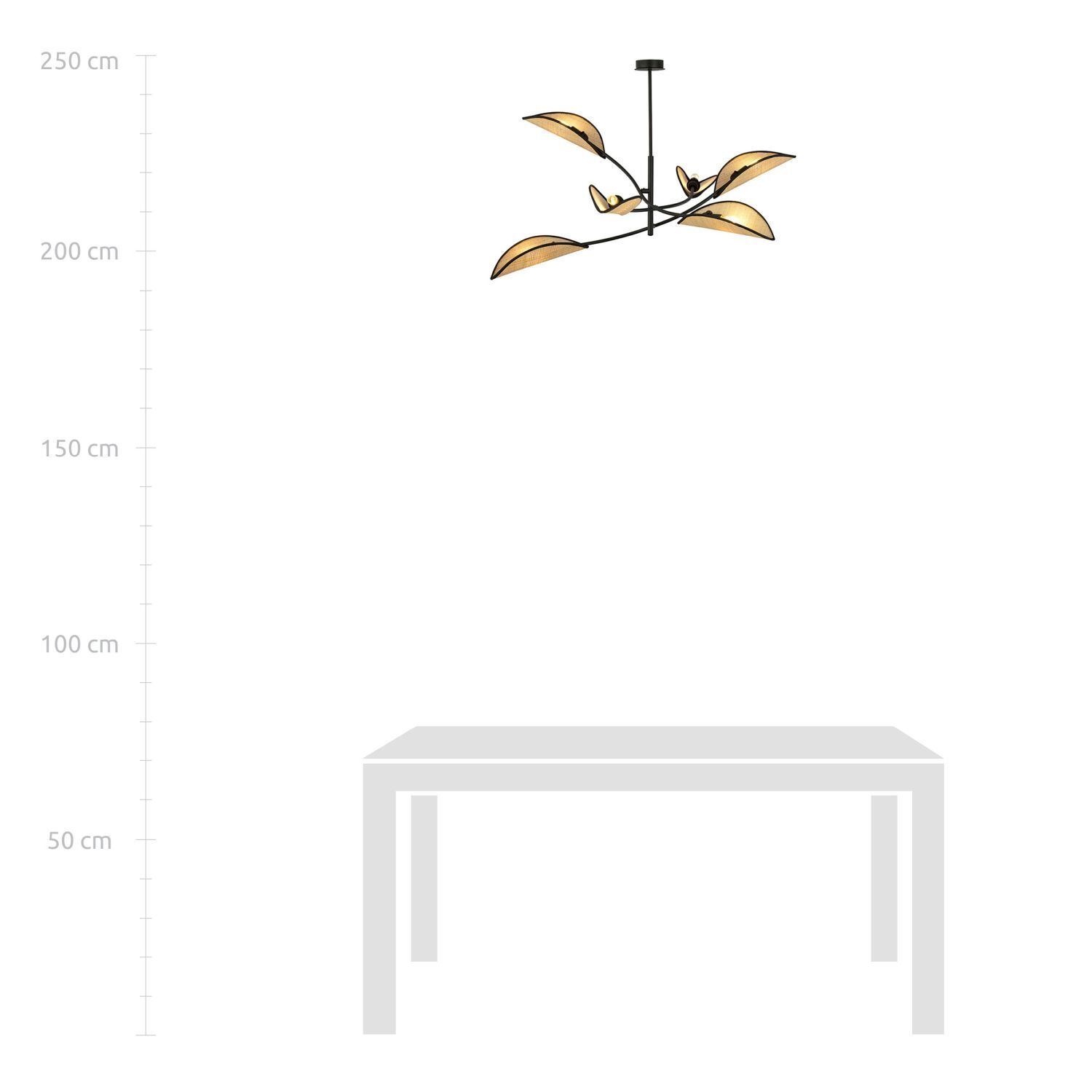 Deckenlampe Metall Rattan 102 cm lang drehbar E14 6-flammig