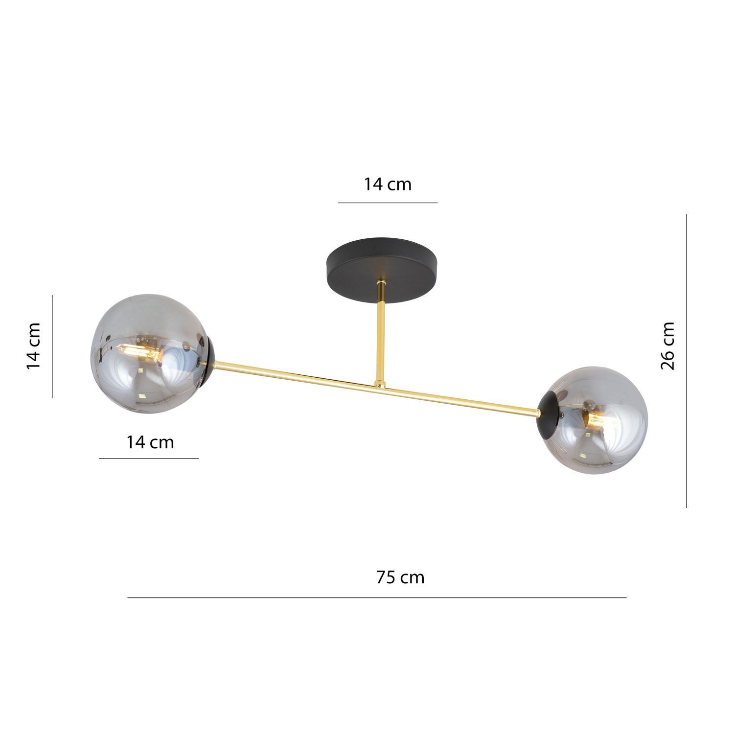 Deckenleuchte Rauchglas Metall 55 cm 2-flammig