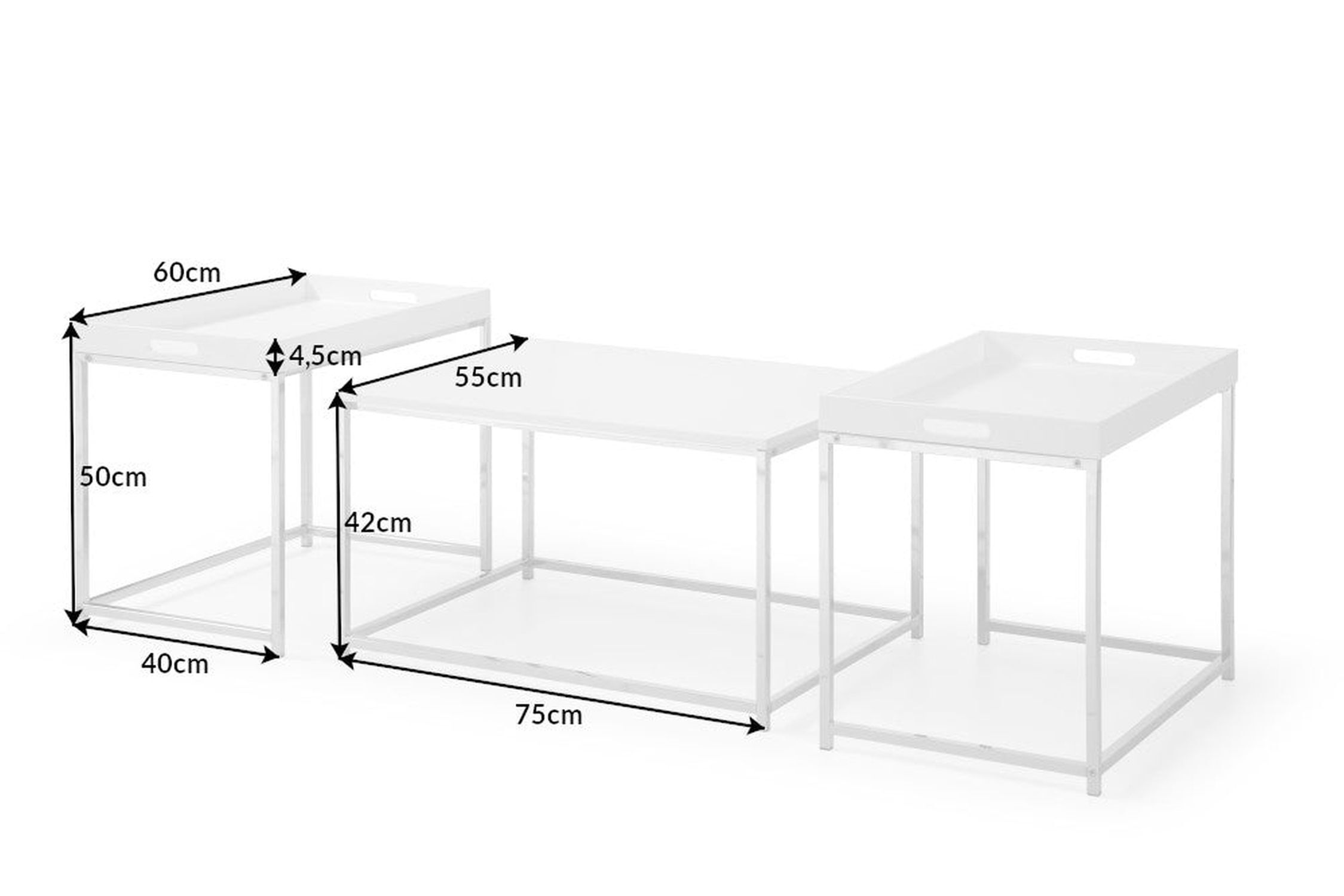 Couchtisch 2er Set MDF Metall in Weiß Chrom mit Tabletts Couchtisch 2er Set MDF Metall in Weiß Chrom mit Tabletts