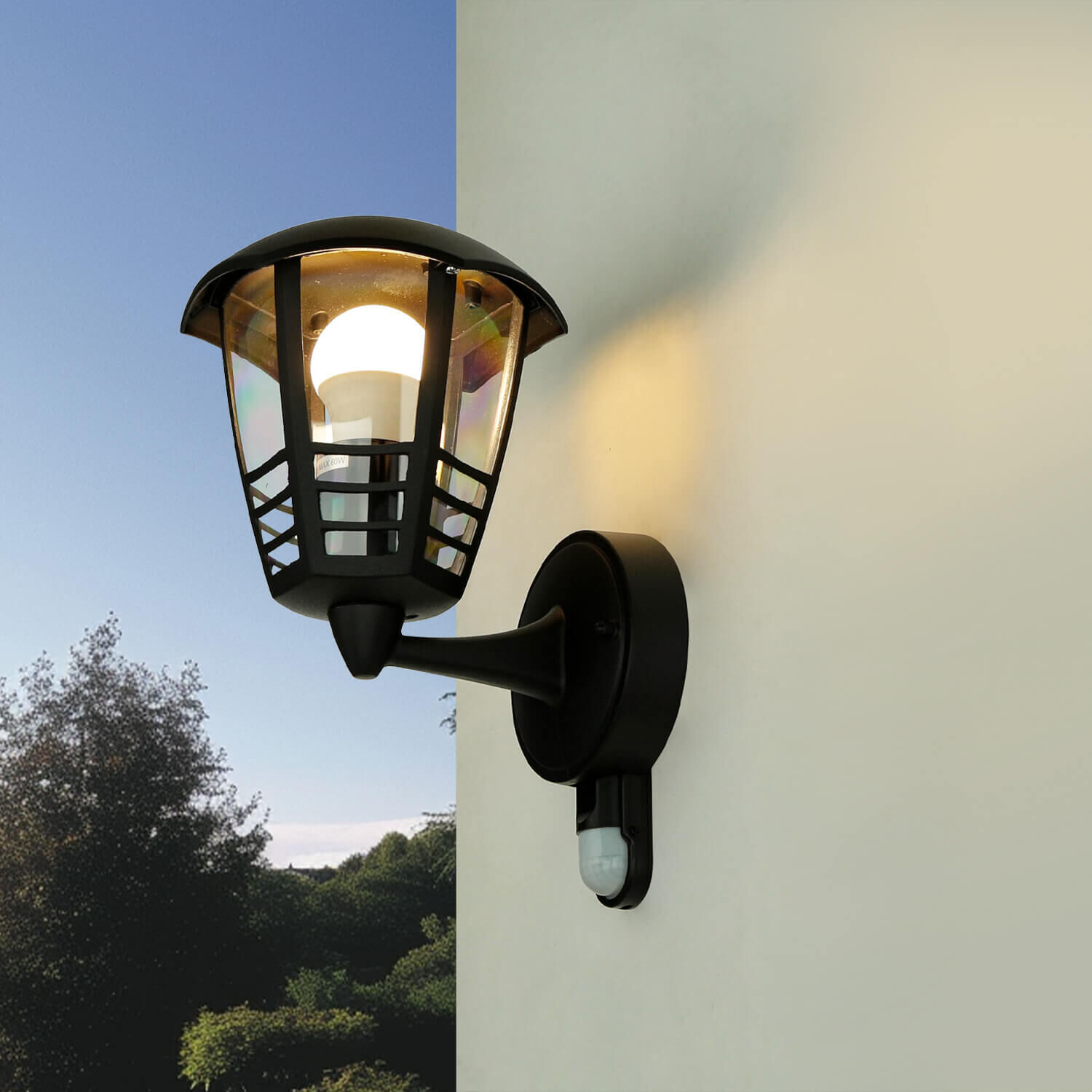 Wandlampe Außen mit Bewegungsmelder IP44 E27 Schwarz