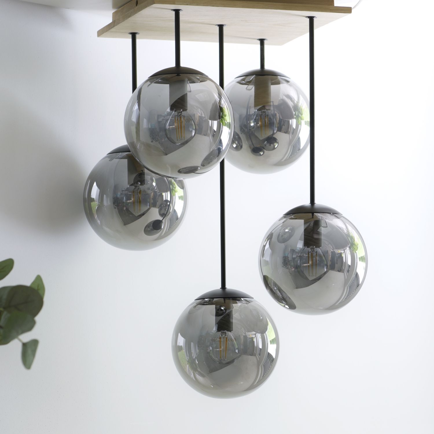 Stylische Deckenlampe Glas Holz E14 B:37 cm blendarm Leuchter, Lampe