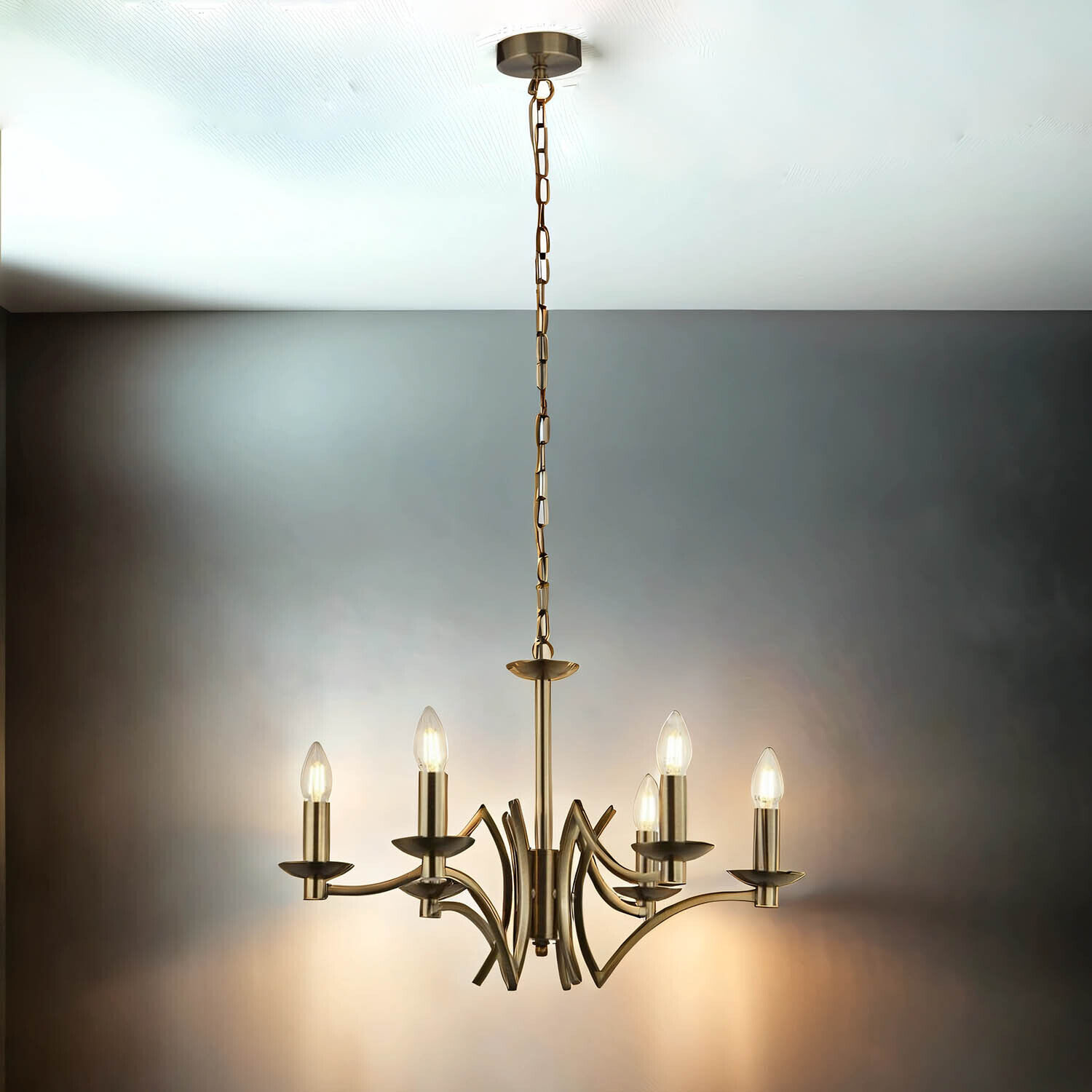 Kronleuchter Esszimmer Ø 56 cm in Messing antik 6-armig E14 Leuchter, Lampe