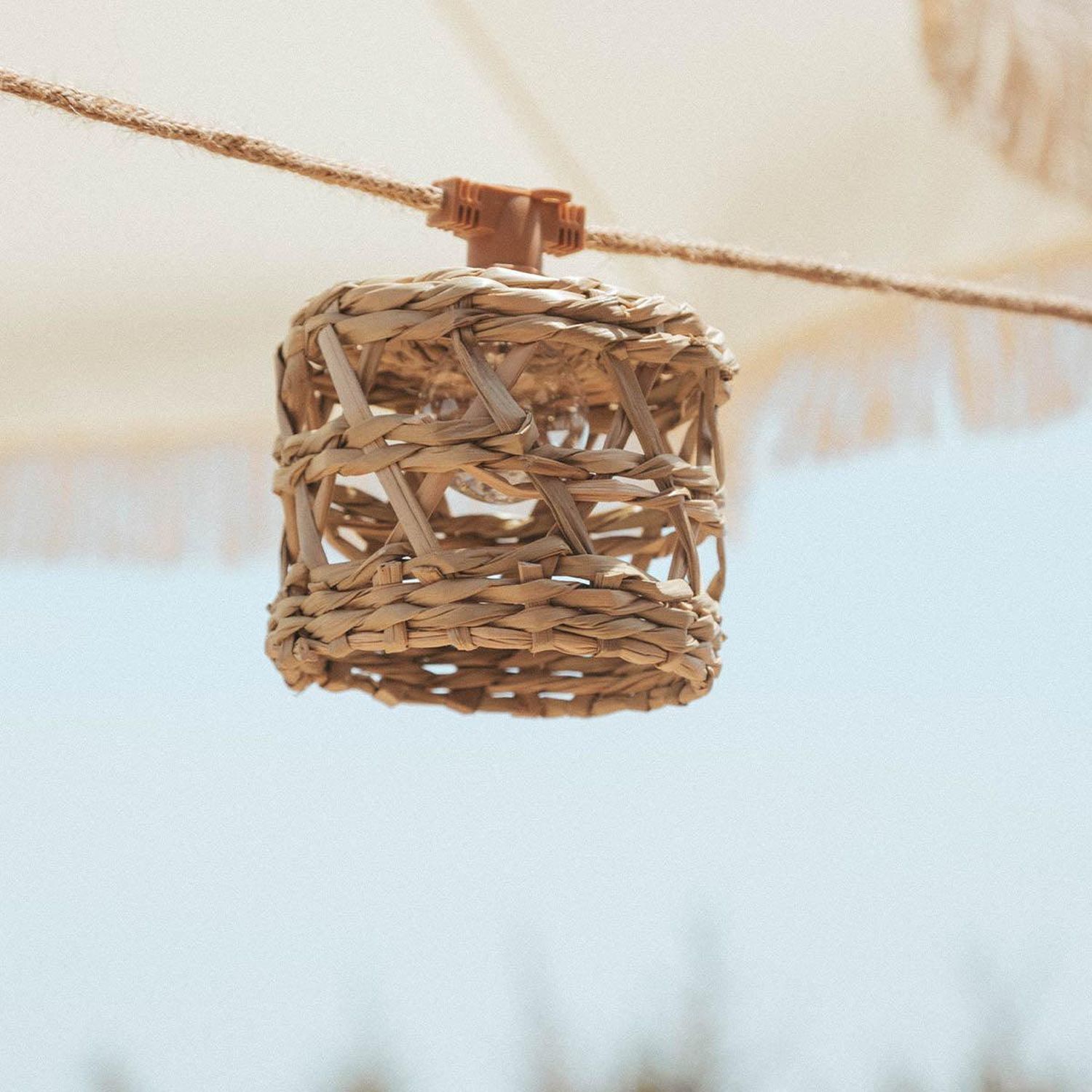 LED Lichterkette Solar 5 m IP44 Jute Seegras 2700 K Outdoor Kunst, Kunsthandwerk