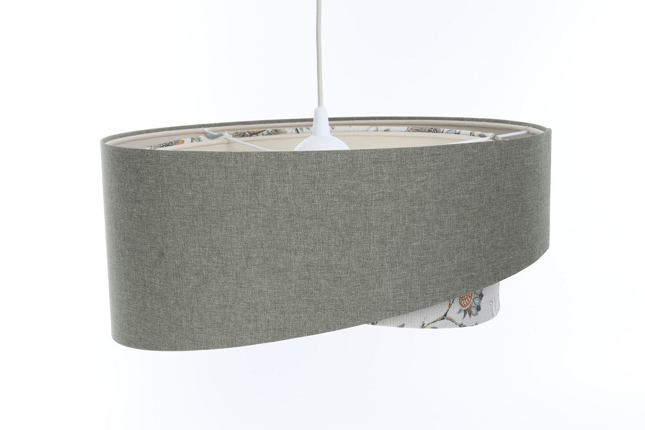 Hängeleuchte Grün Weiß Floral E27 rund D: 60 cm Stoffschirm