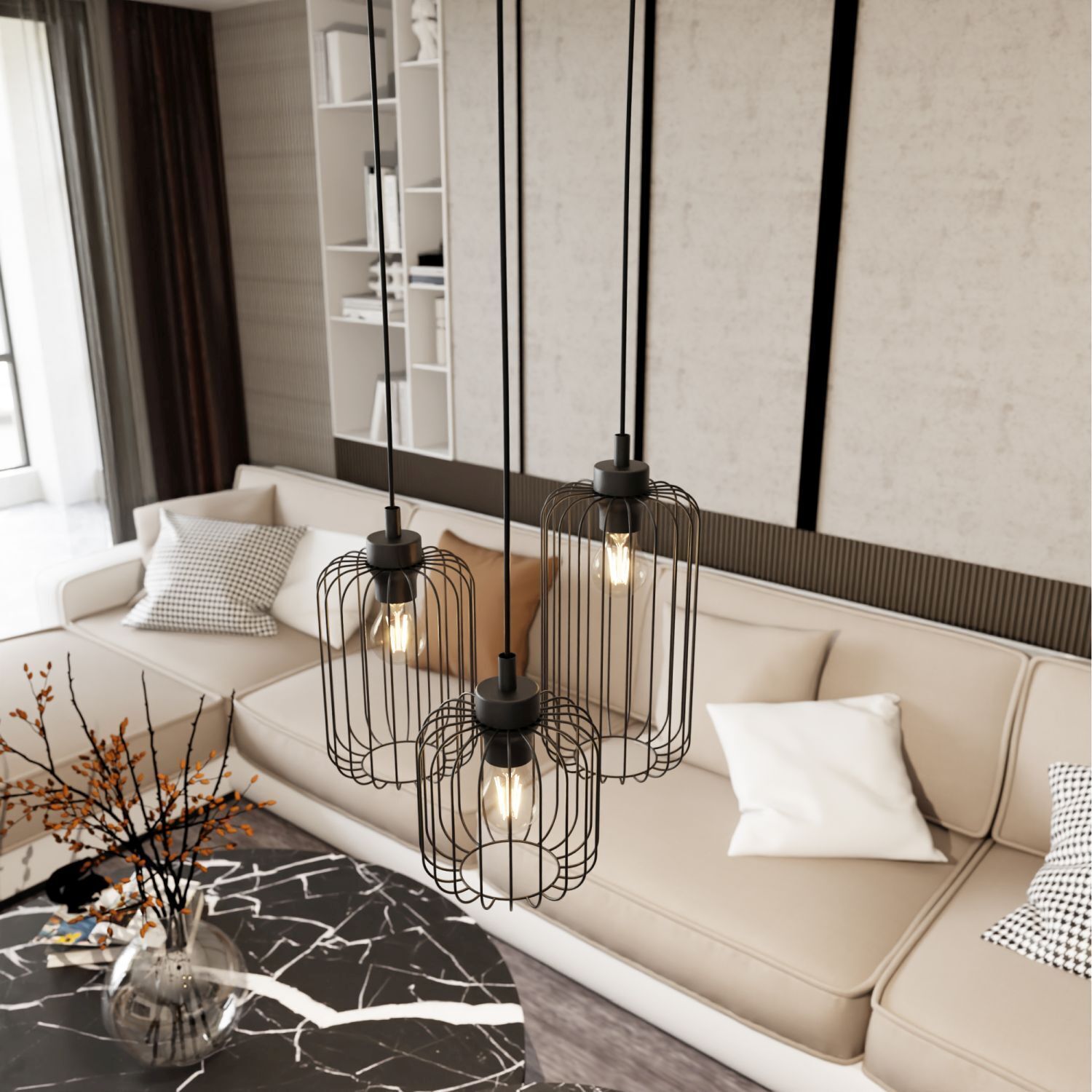 Dekorative Pendelleuchte Metall Schwarz E27 B:30 cm Dekoration für Zuhause, Wohnzimmer, Lampe, Tabelle, Couch