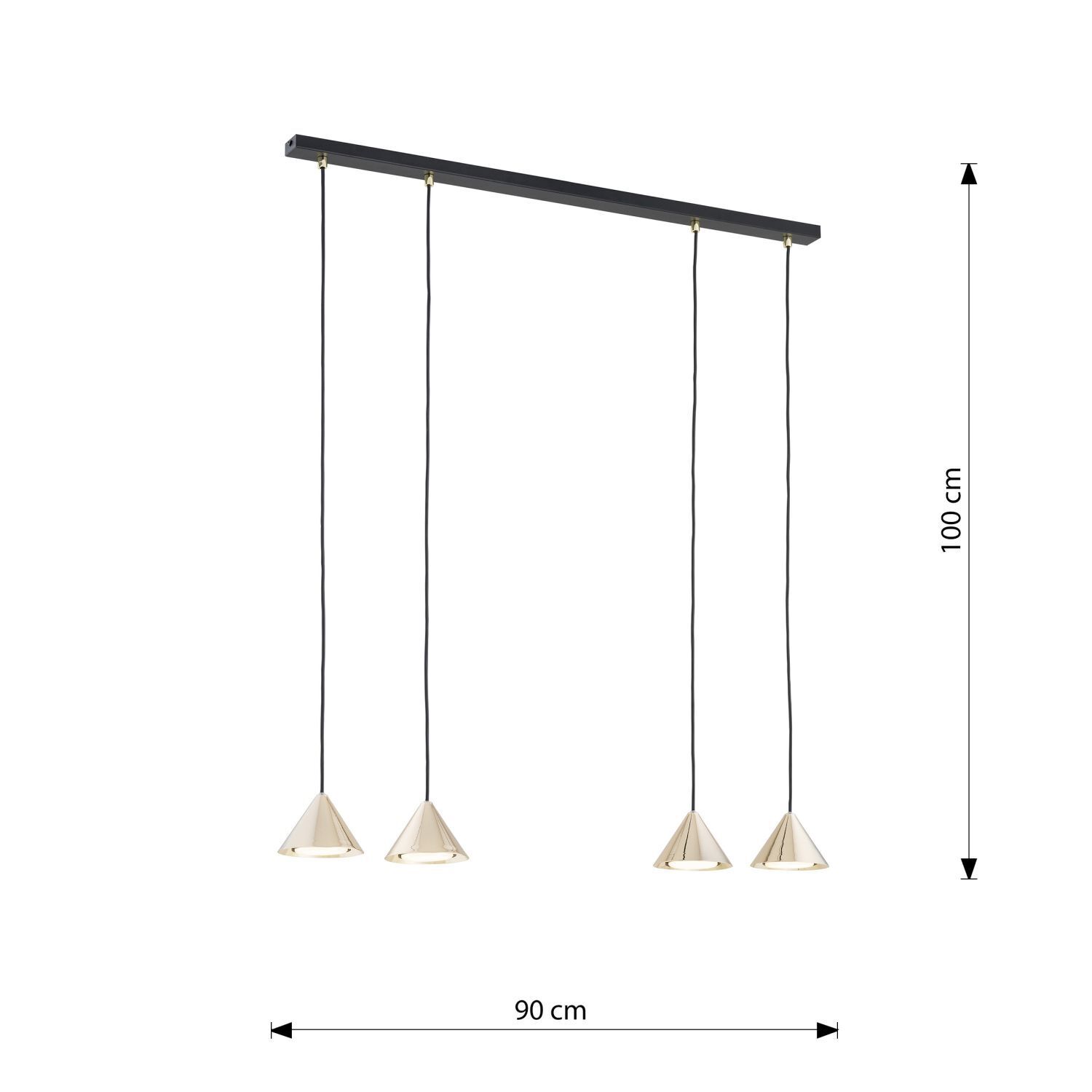 Hängeleuchte Schwarz Gold B: 90 cm H: max. 100 cm verstellbar