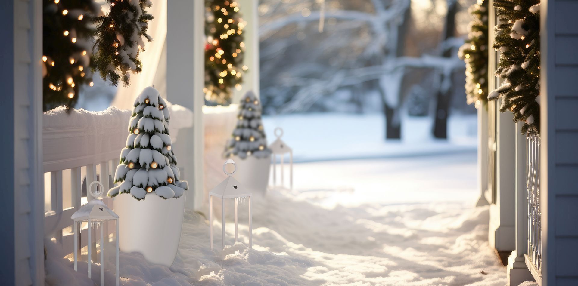 Beleuchteter LED Blumentopf rund flach Weihnachtsdeko, Künstliche Tannen, Schneebelag, Lichterkette, Garten/Porch-Deko
