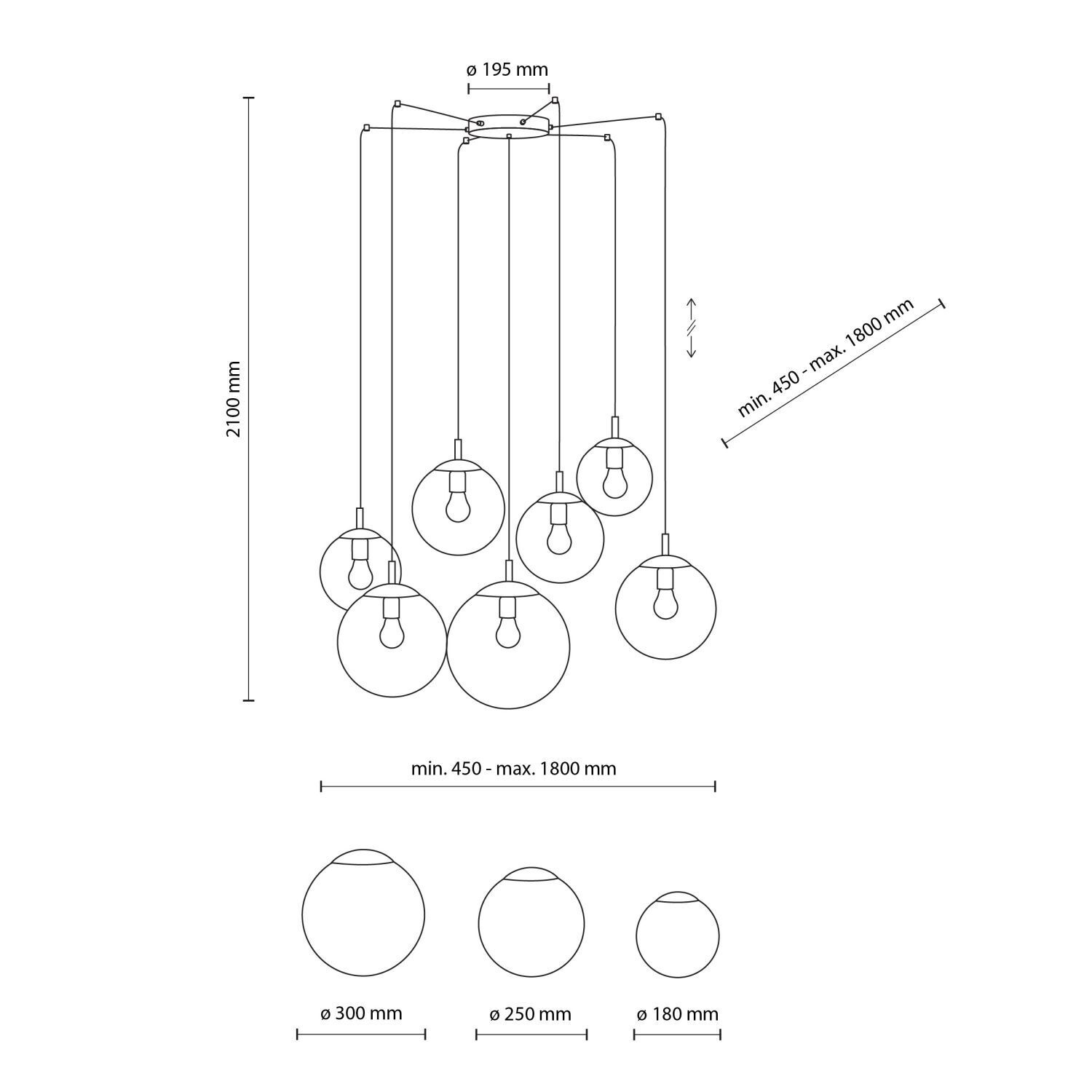 Hängeleuchte verstellbar B: max. 4 m Rauchglas 7x E27 Maschine, Sprach, Diagramm, Handlung, Rad