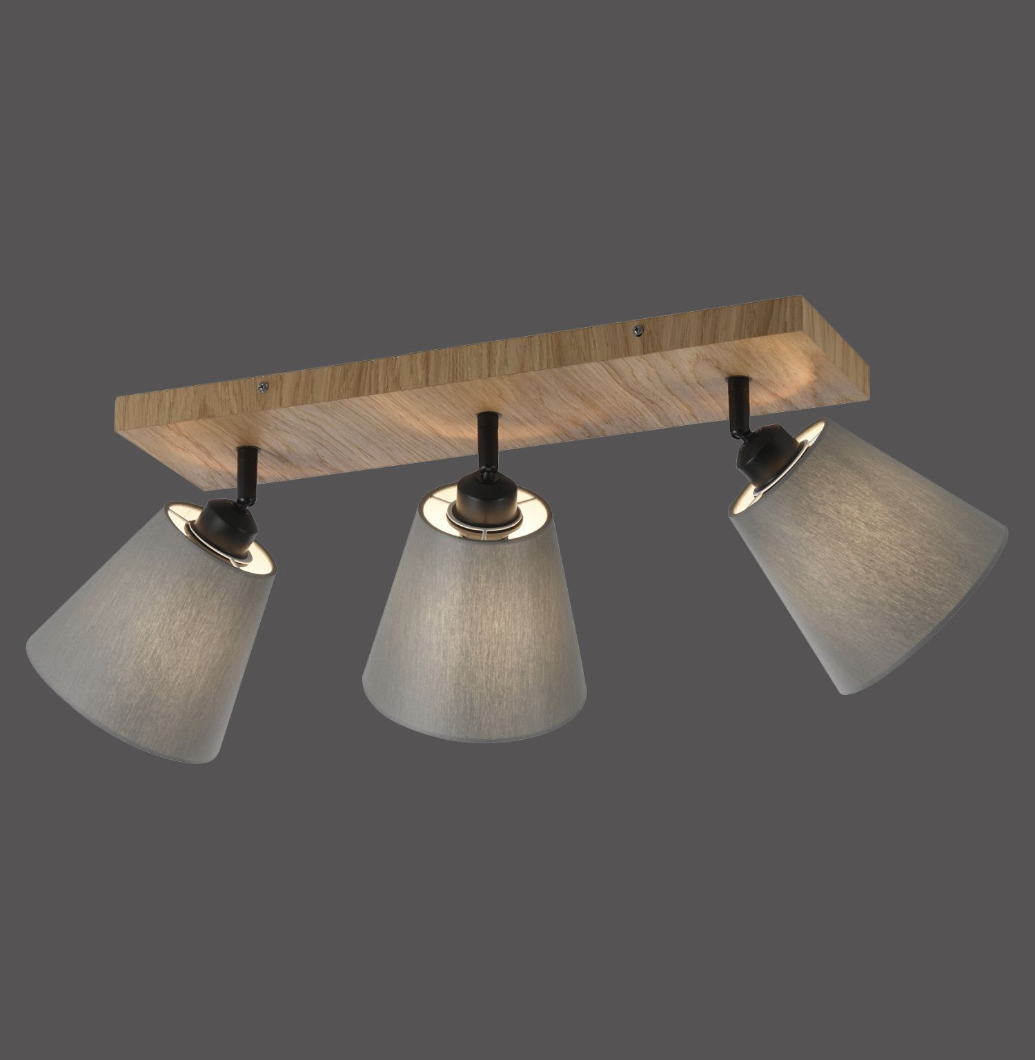 Deckenspot Stoff Holz E27 3-flmg beweglich Taupe Natur