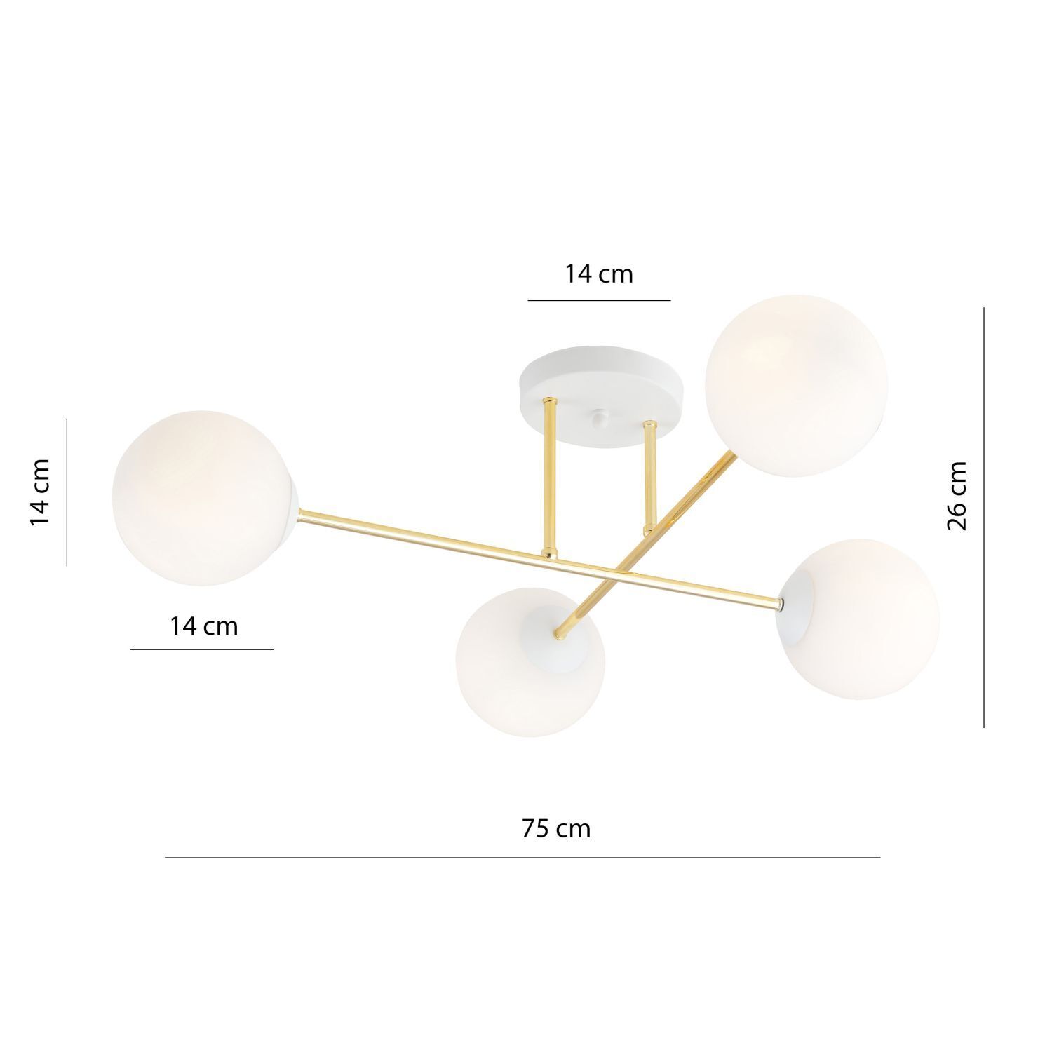 Deckenlampe Weiß Gold aus Glas Metall 4-flammig