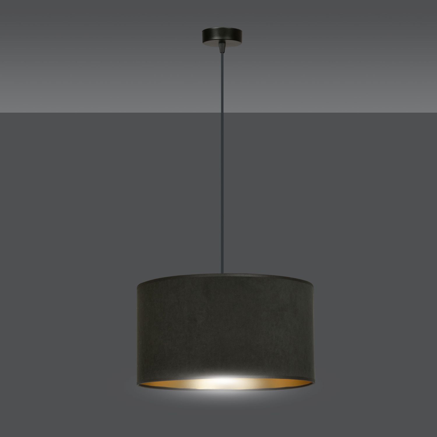 Pendelleuchte Schwarz Gold Ø 35 cm rund Stoff E27 CYRIL Lampe, Kronleuchter