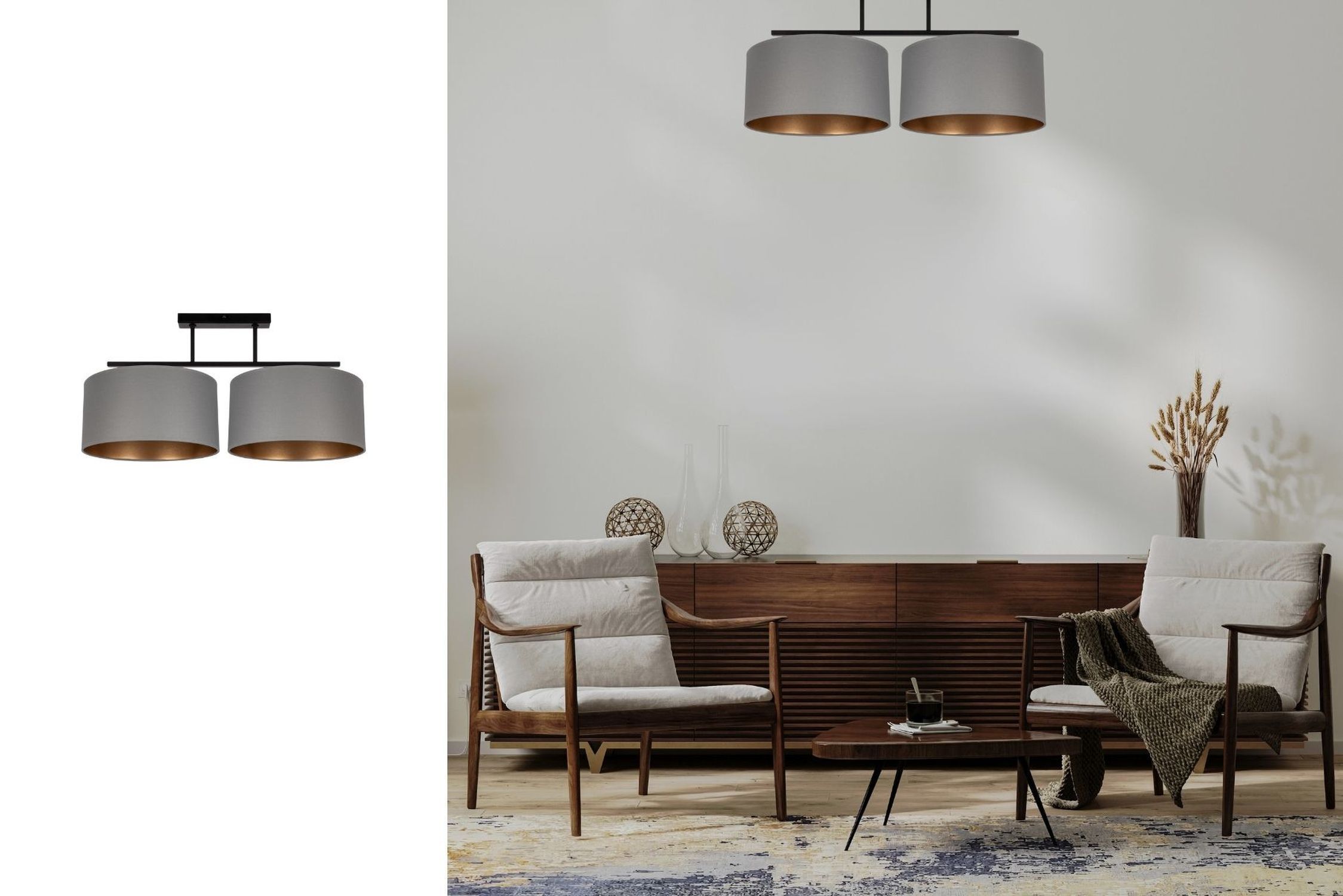 Deckenlampe Stoff blendarm Schwarz Grau Gold E27 70 cm Lampe, Drinnen, Innenarchitektur, Inneneinrichtung