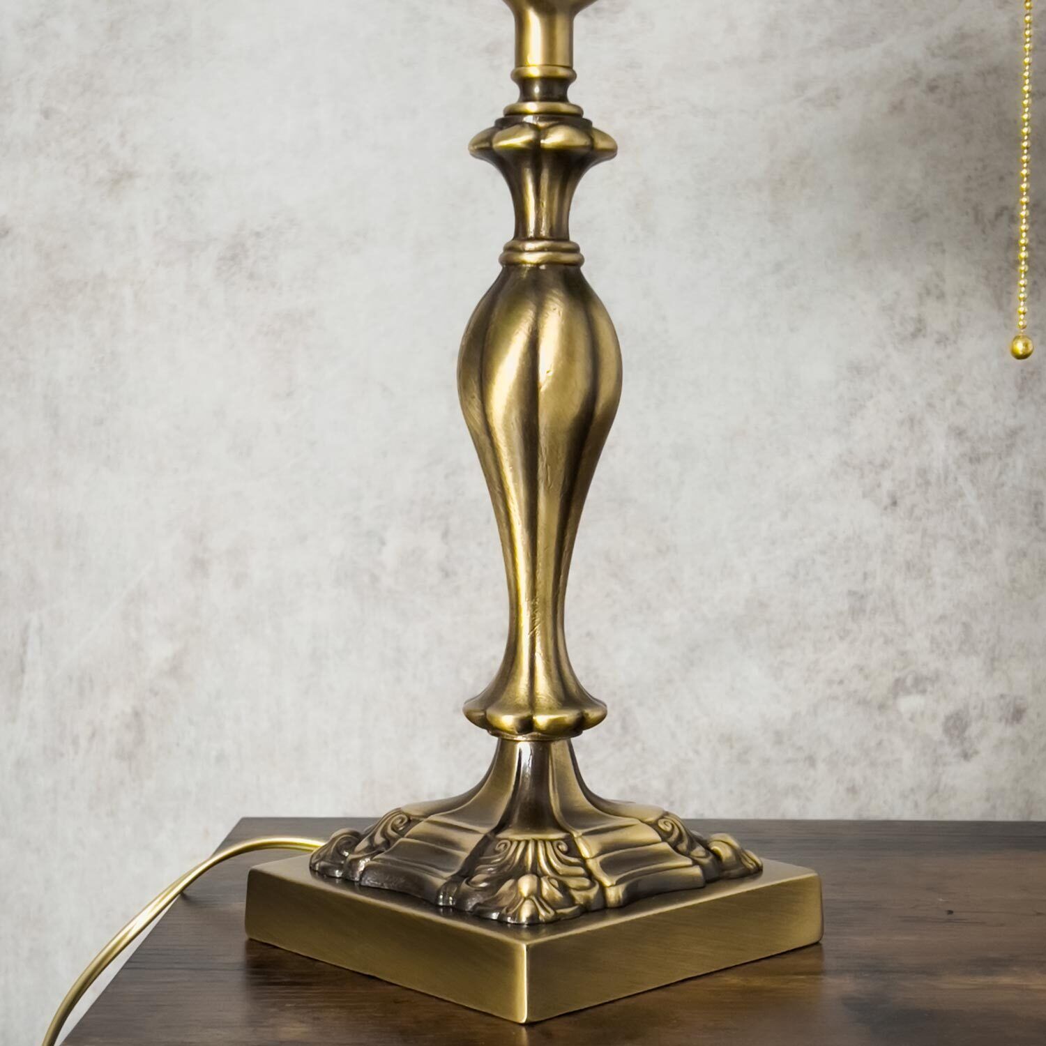 Bankerlampe 42,5 cm 2-flammig E27 Echt-Messing Zugschalter