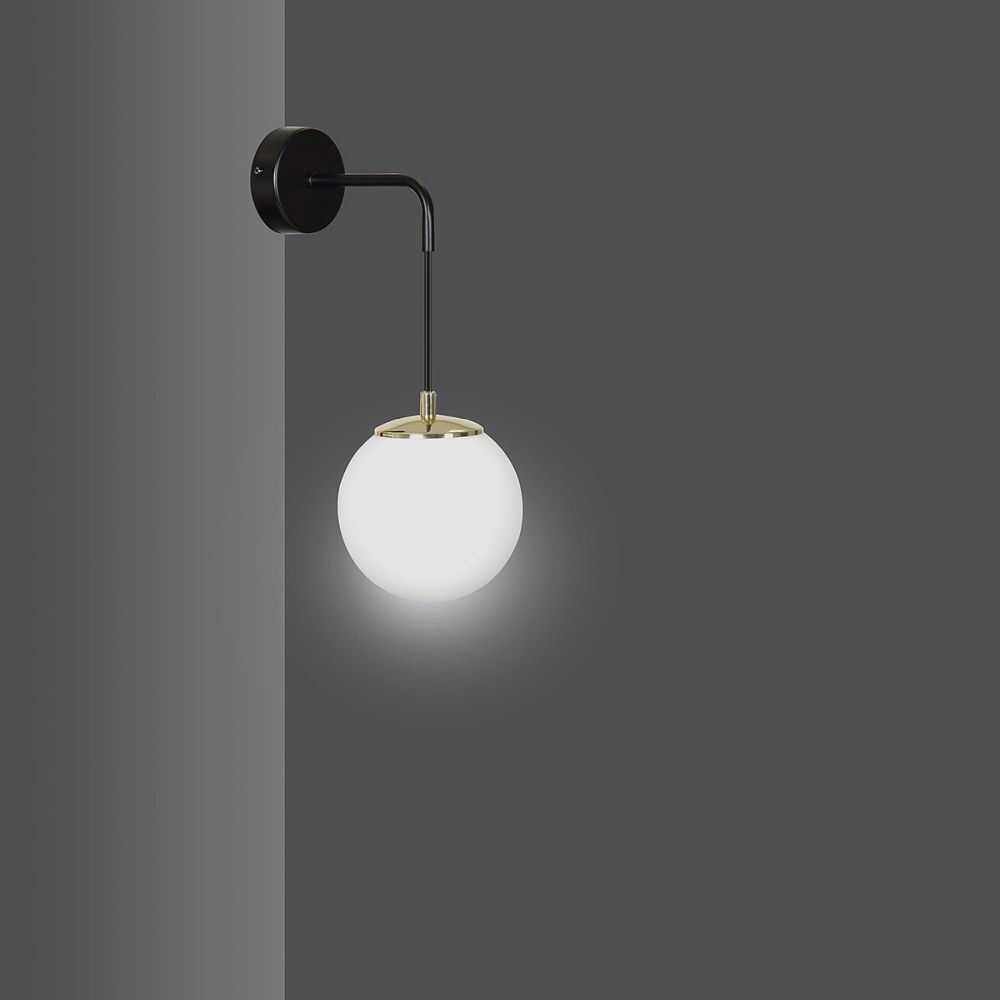 Wandlampe Glas Kugel Schirm Schwarz Weiß Modern E27