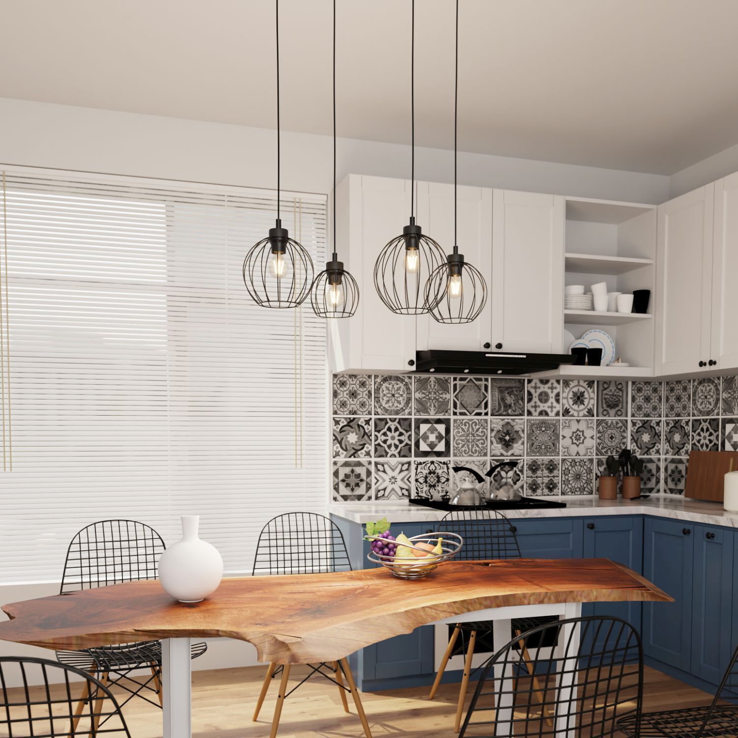 kitchen, tisch, pendelleuchten, küche, fliesen