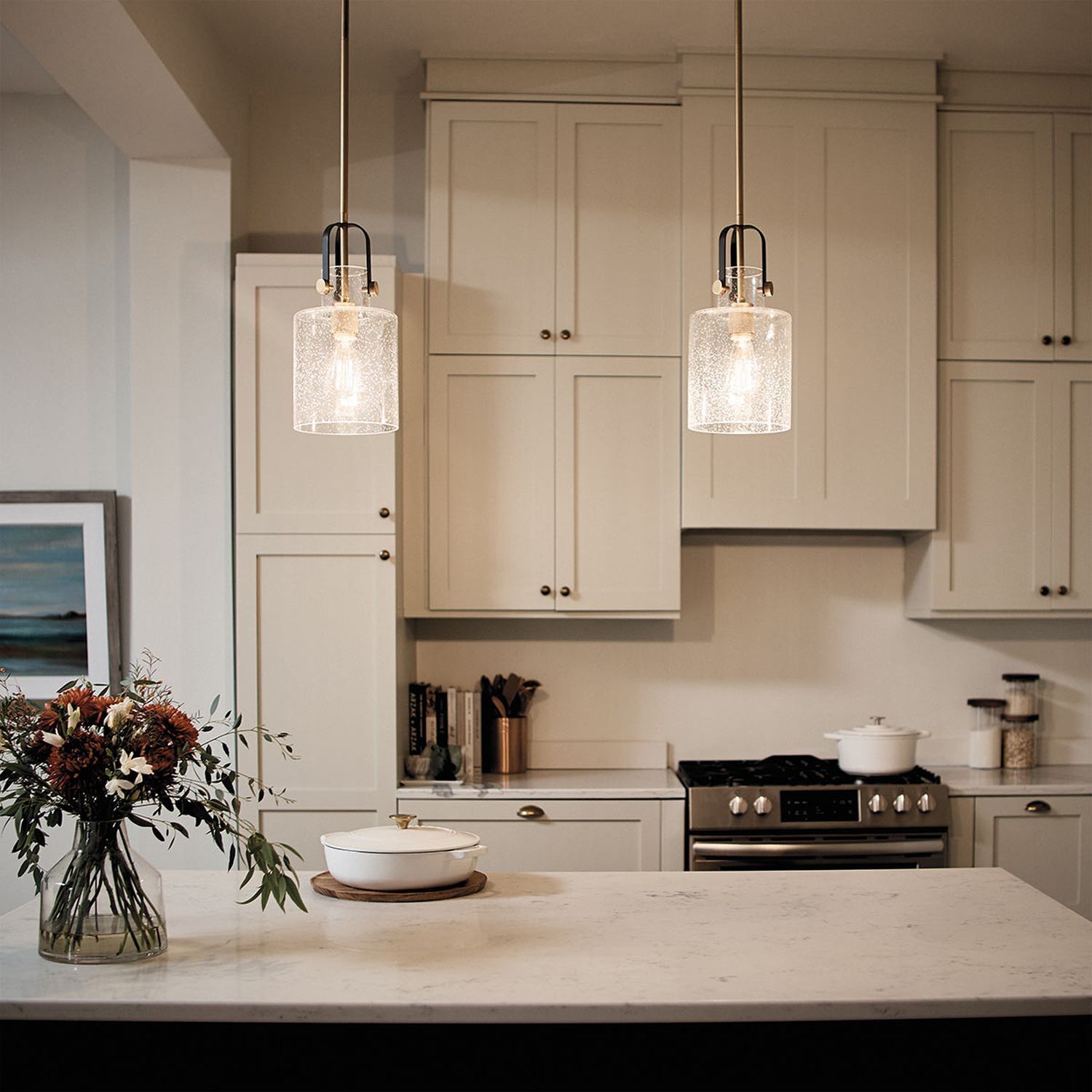 Hängeleuchte Glas 18 cm breit H: max. 141,6 cm verstellbar Drinnen, Küche, Innenarchitektur, Blumen-Arrangement, Pflanze