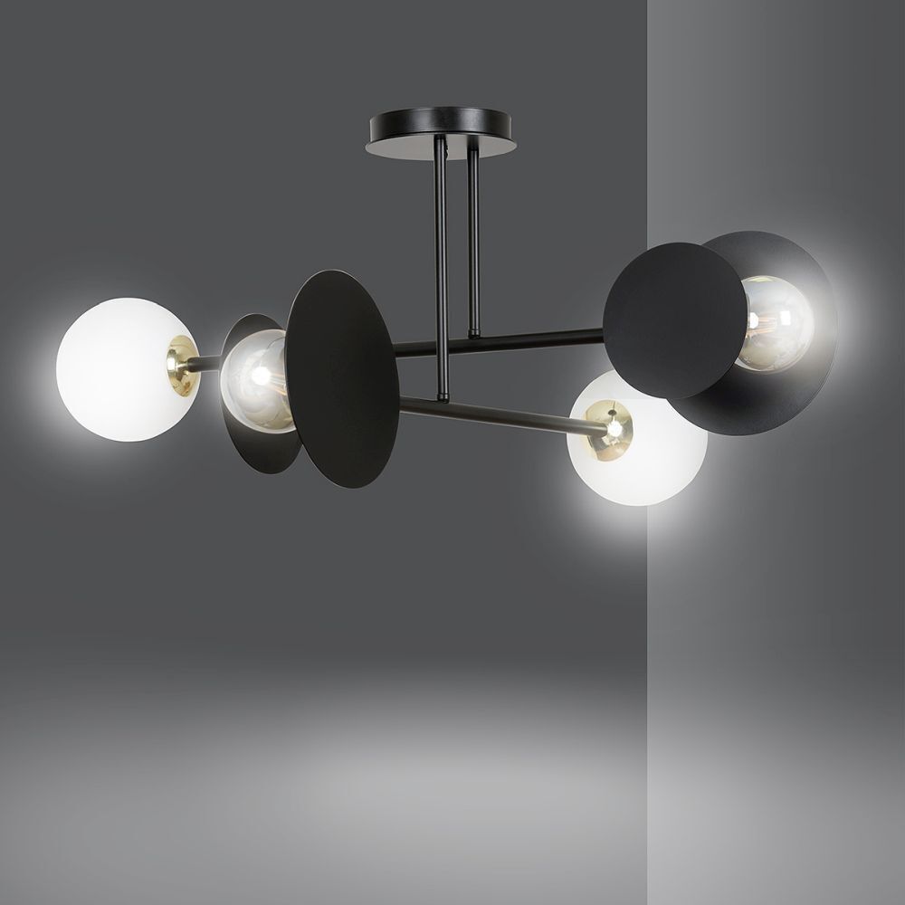 Deckenlampe Schwarz Weiß Modern Metall Glas 4x E27