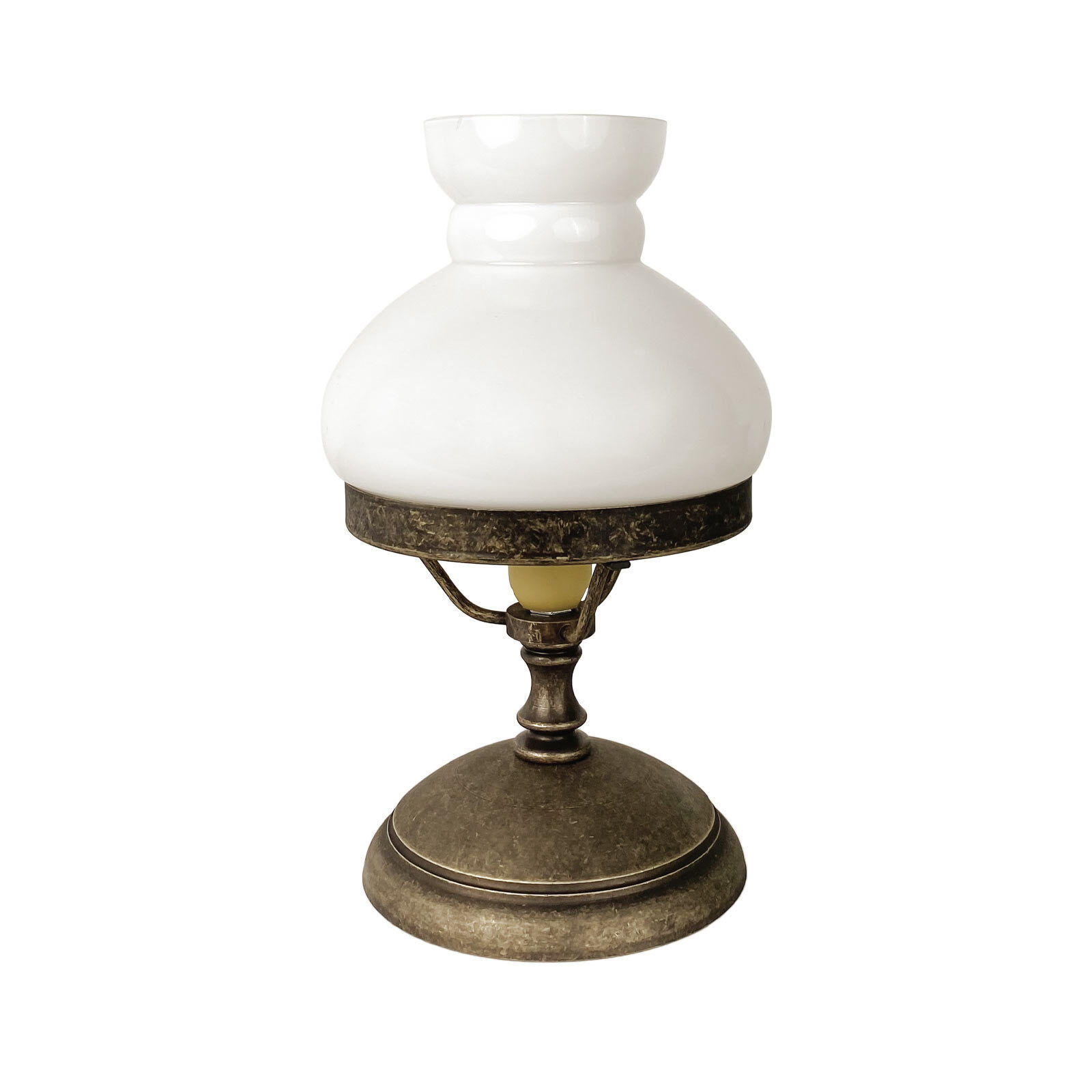 Tischlampe Glas Messing 23,5 cm in Bronze Antik Weiß E14