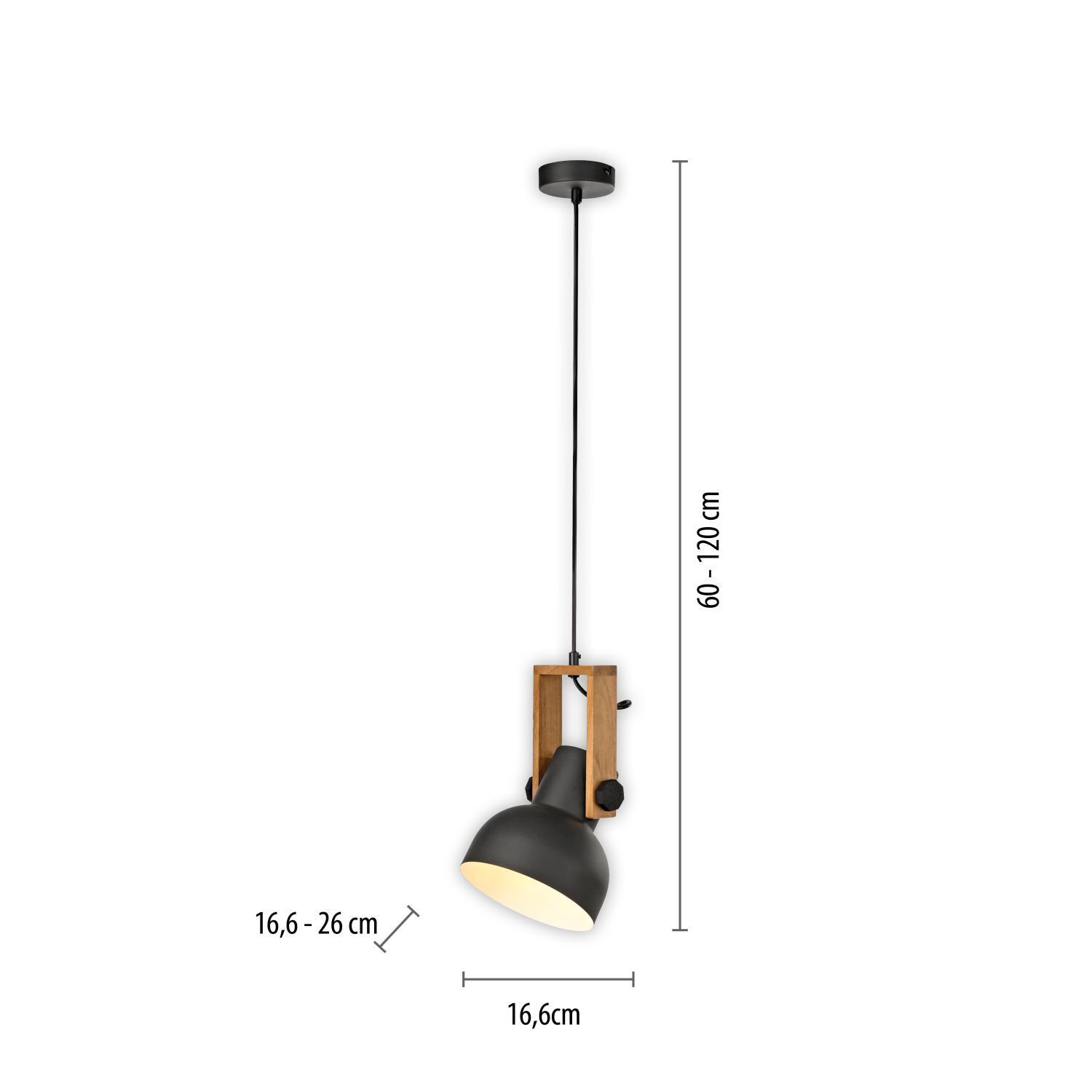 Flexible Pendelleuchte Schwarz Holz Metall E27 L:26 cm Beleuchtung, Leuchte, Deckenleuchte, Lampe