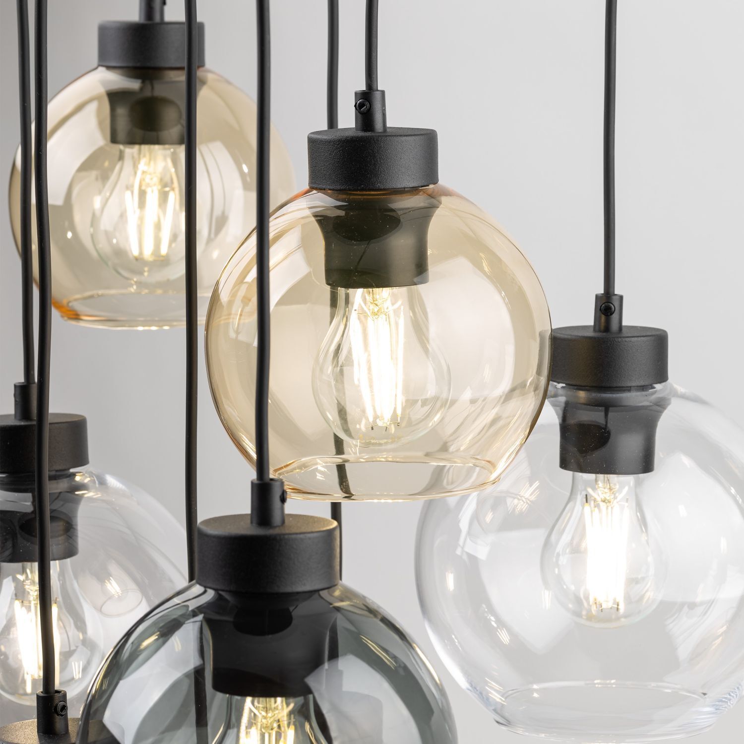 Pendelleuchte Rauchglas H: max. 140 cm verstellbar 9x E27 Leuchte, Lampe, Licht